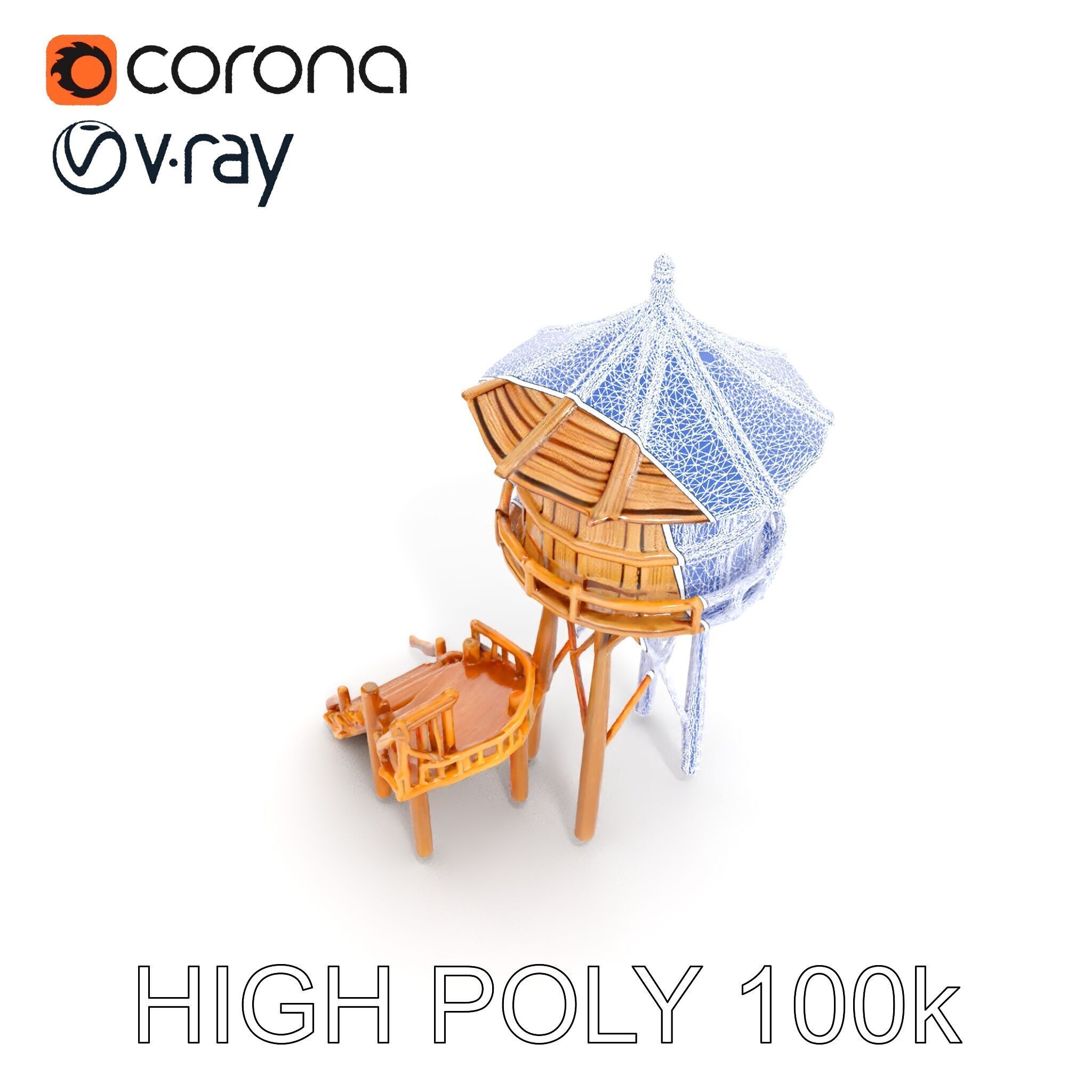 Wooden Water Tower Model Pack for Realistic Environments Low-poly 3D model_21