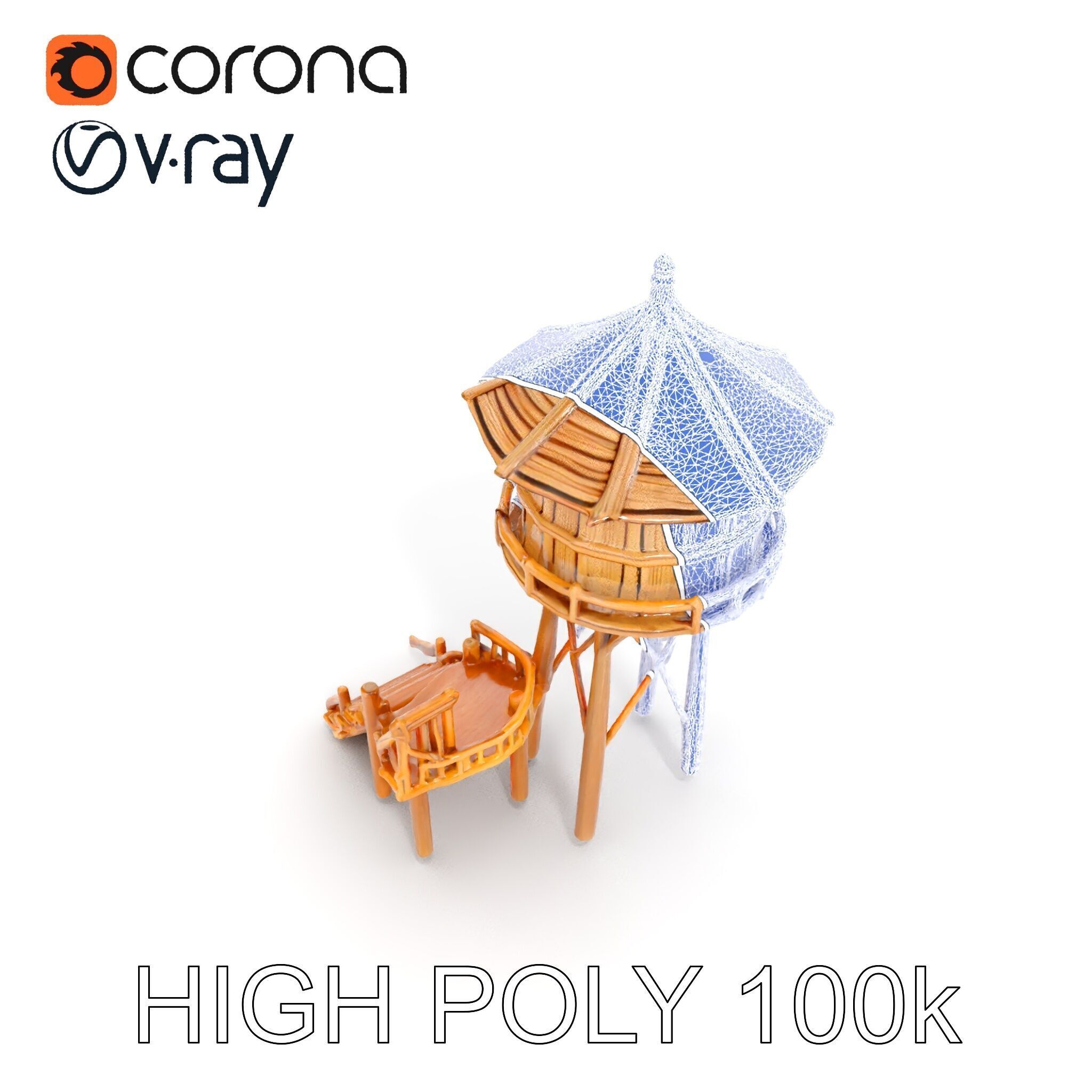 Wooden Water Tower Model Pack for Realistic Environments Low-poly 3D model_33