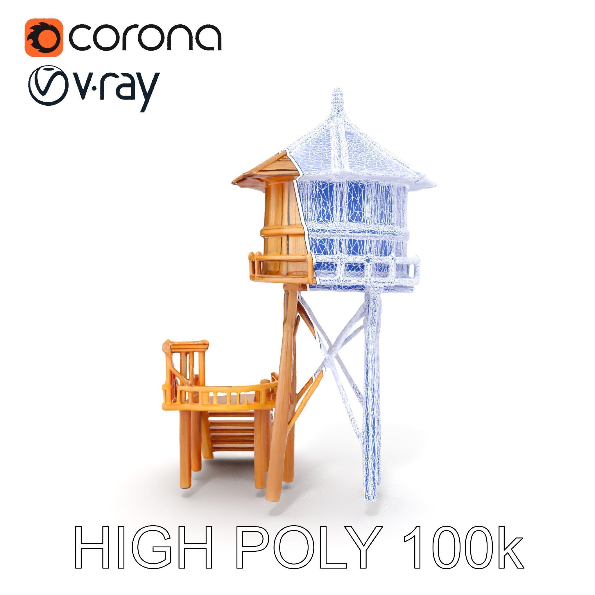 Wooden Water Tower Model Pack for Realistic Environments Low-poly 3D model_31