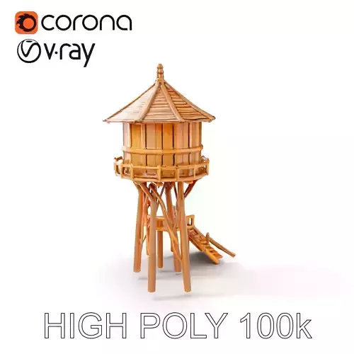 Wooden Water Tower Model Pack for Realistic Environments Low-poly 3D model