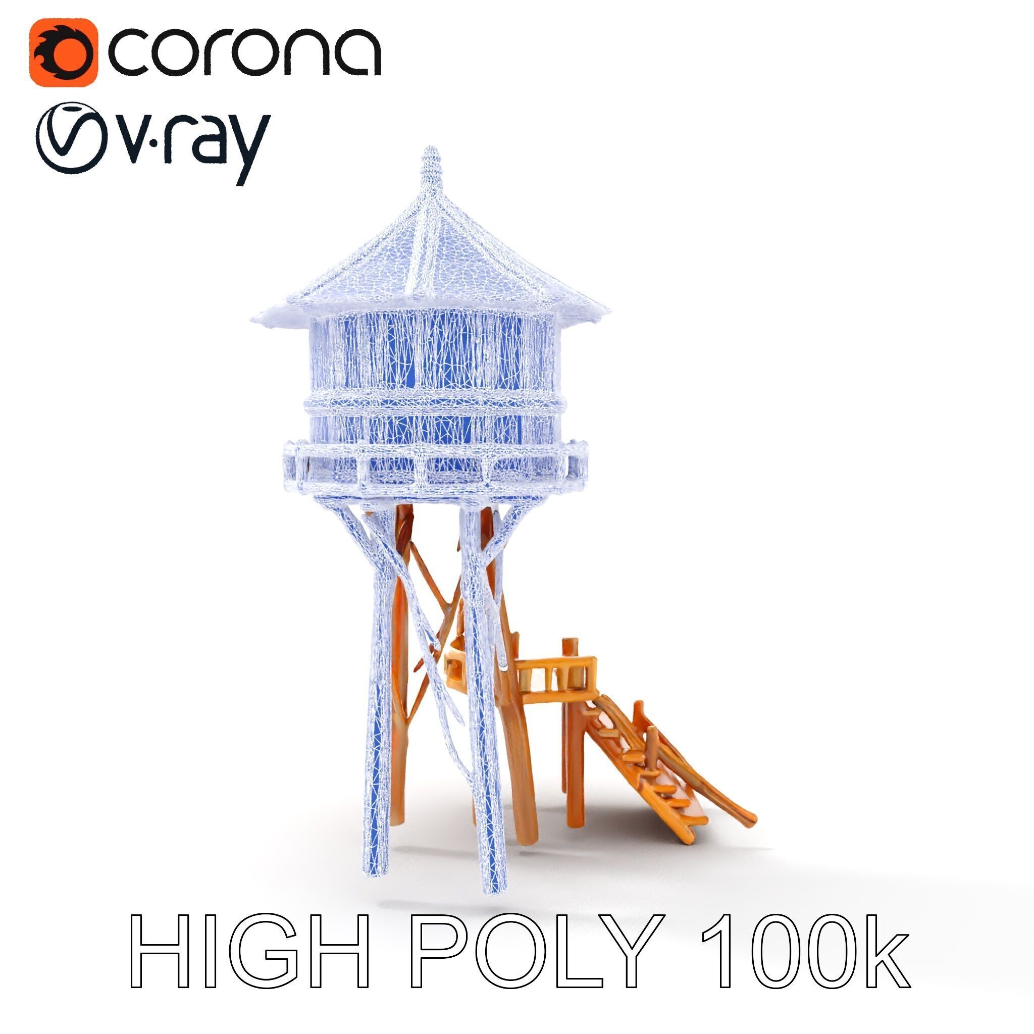 Wooden Water Tower Model Pack for Realistic Environments Low-poly 3D model_23