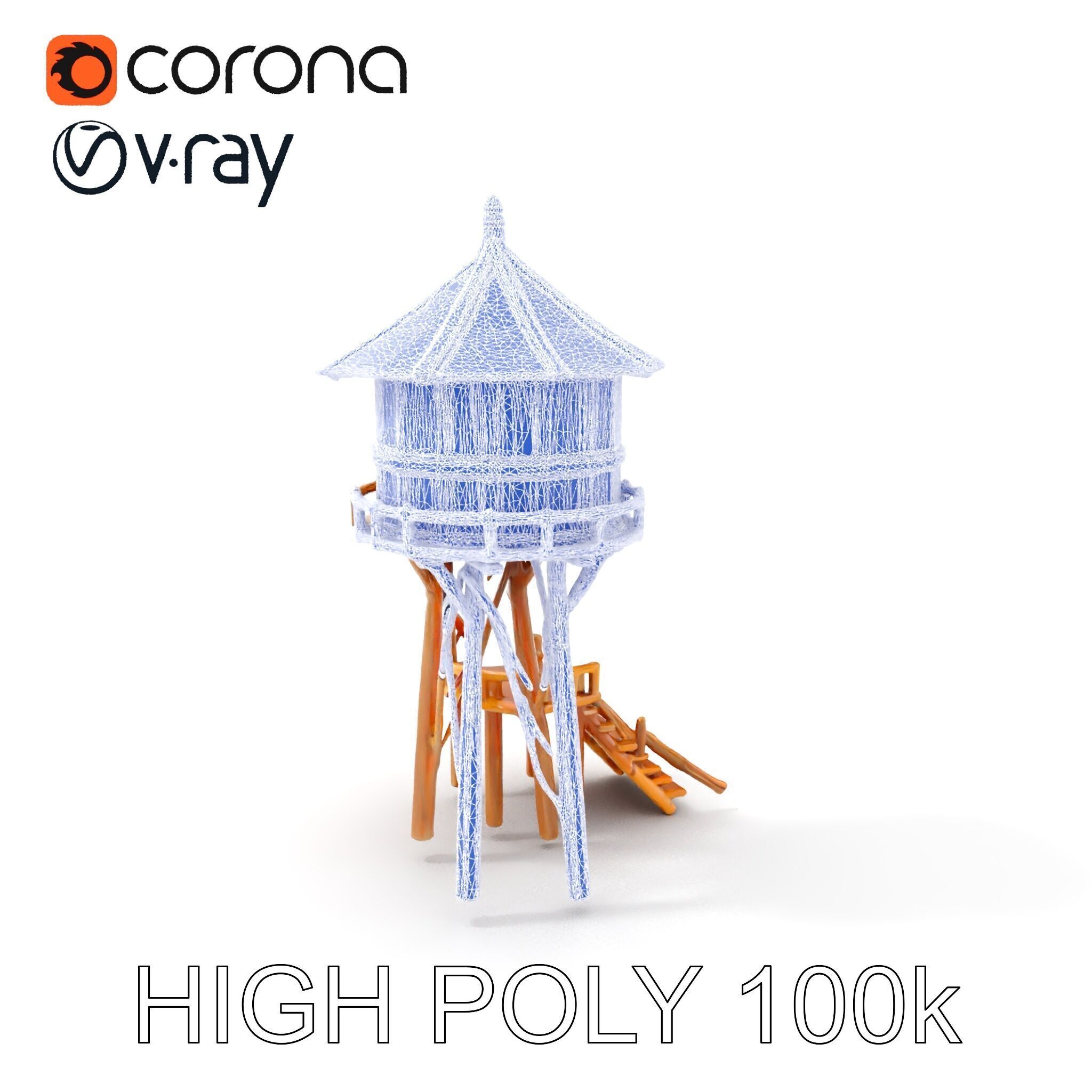 Wooden Water Tower Model Pack for Realistic Environments Low-poly 3D model_17
