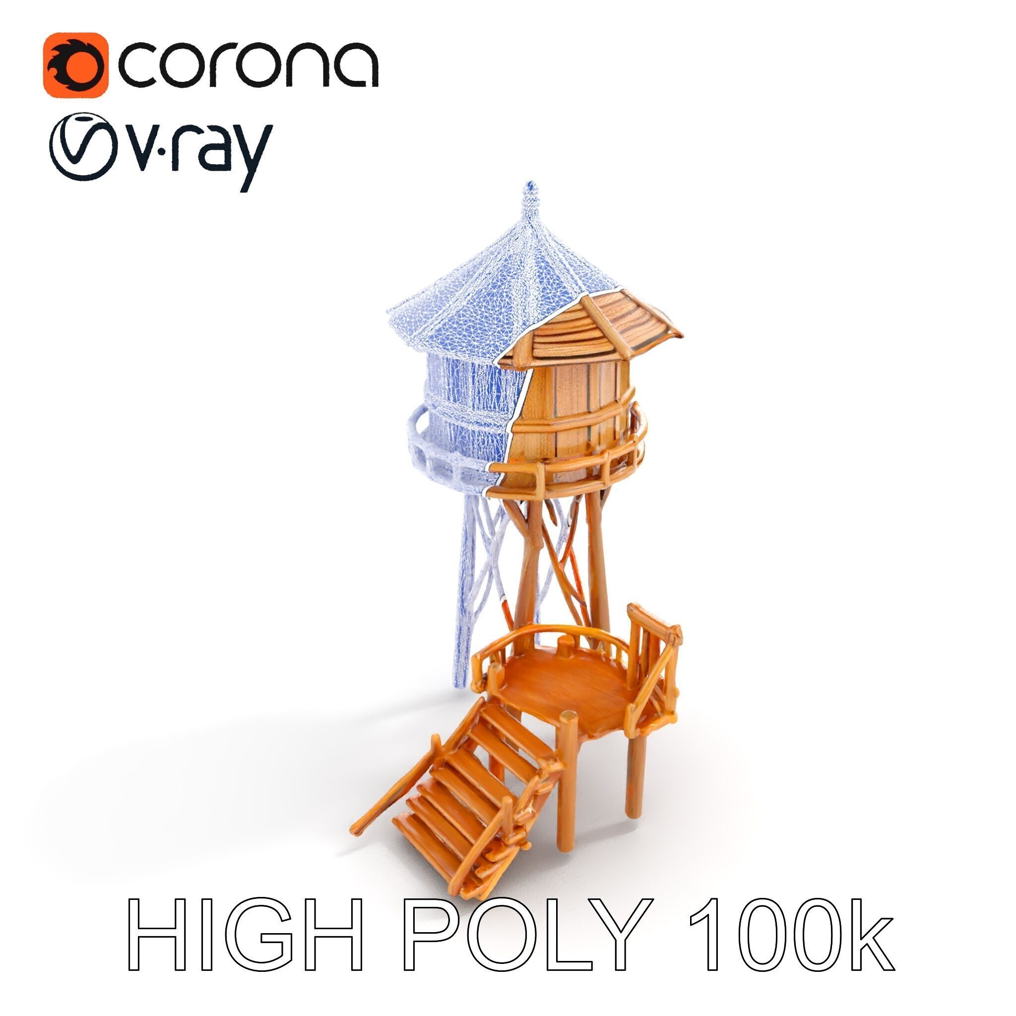 Wooden Water Tower Model Pack for Realistic Environments Low-poly 3D model_24