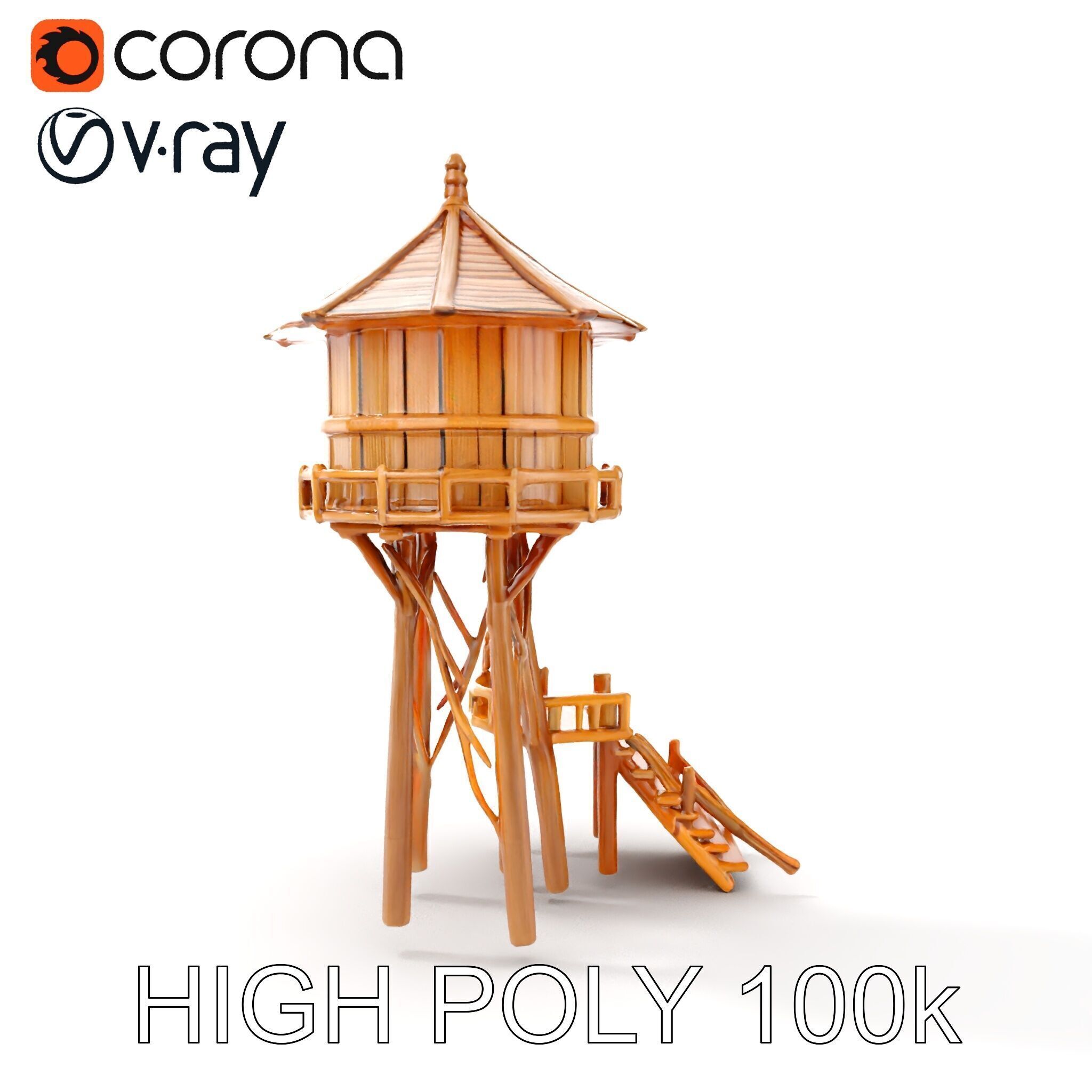 Wooden Water Tower Model Pack for Realistic Environments Low-poly 3D model_11