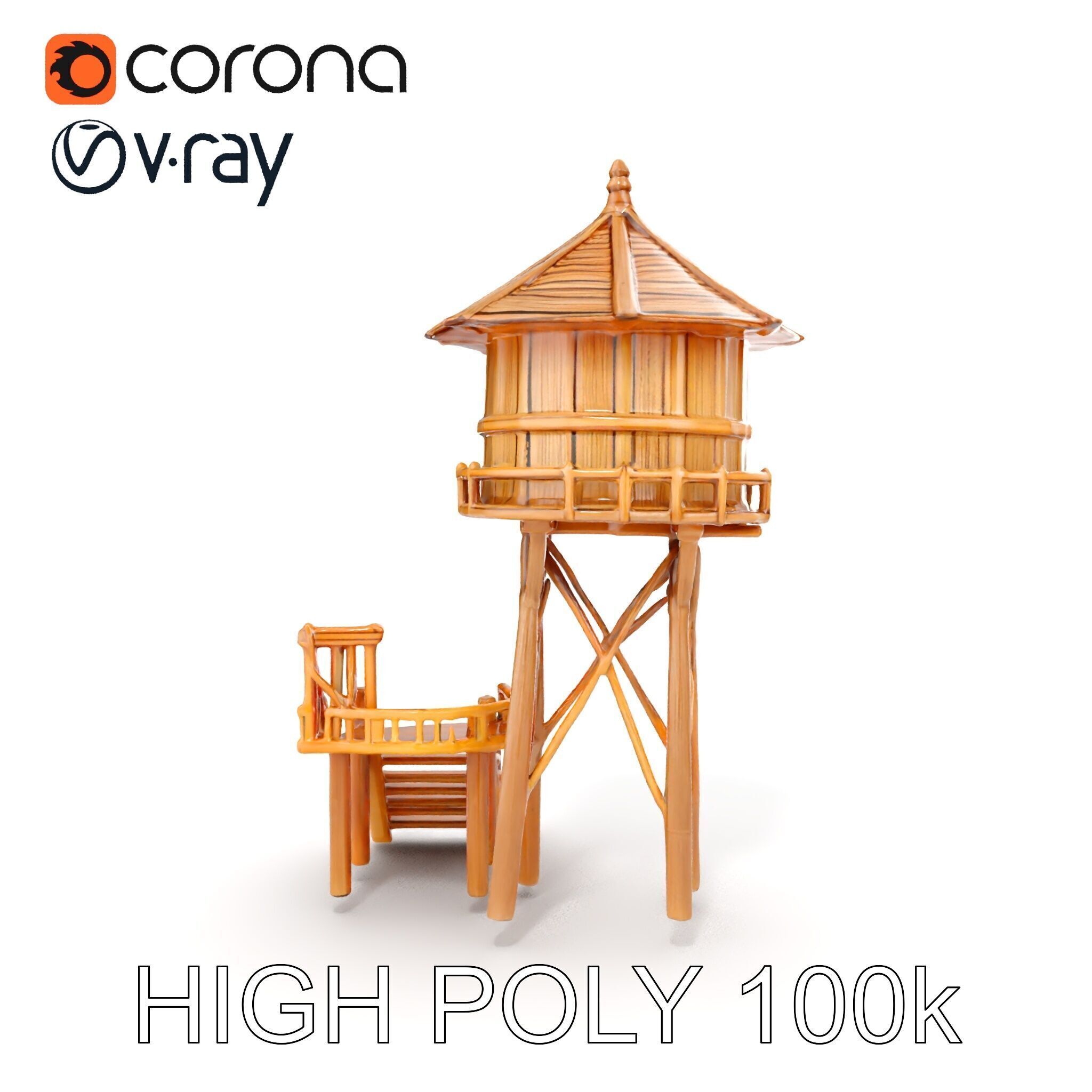 Wooden Water Tower Model Pack for Realistic Environments Low-poly 3D model_30