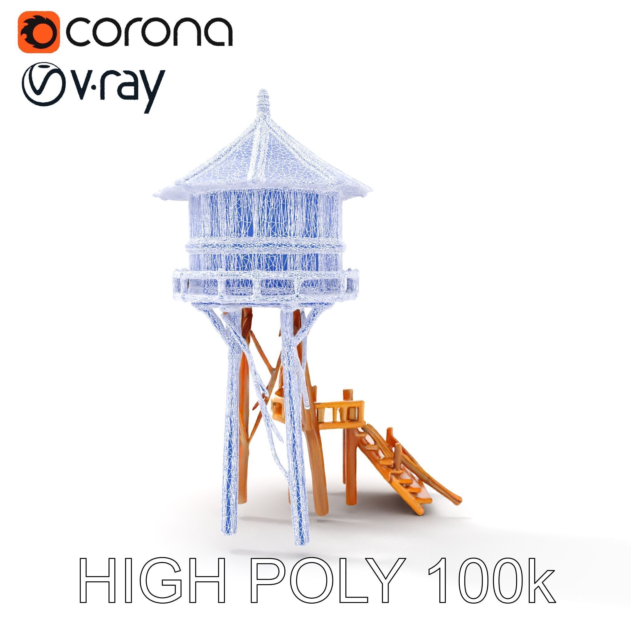 Wooden Water Tower Model Pack for Realistic Environments Low-poly 3D model_15
