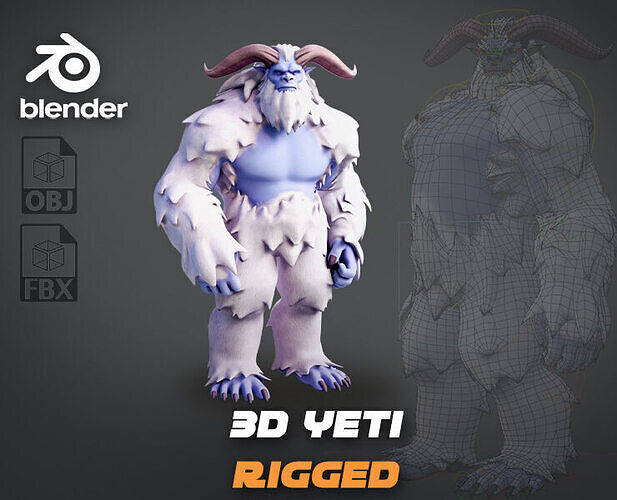 Yeti - Rigged Stylized Creature 3D Model for Blender Low-poly 3D model
