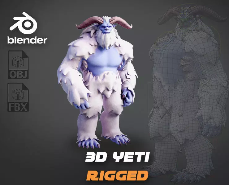 Yeti - Rigged Stylized Creature 3D Model for Blender Low-poly 3D model_0