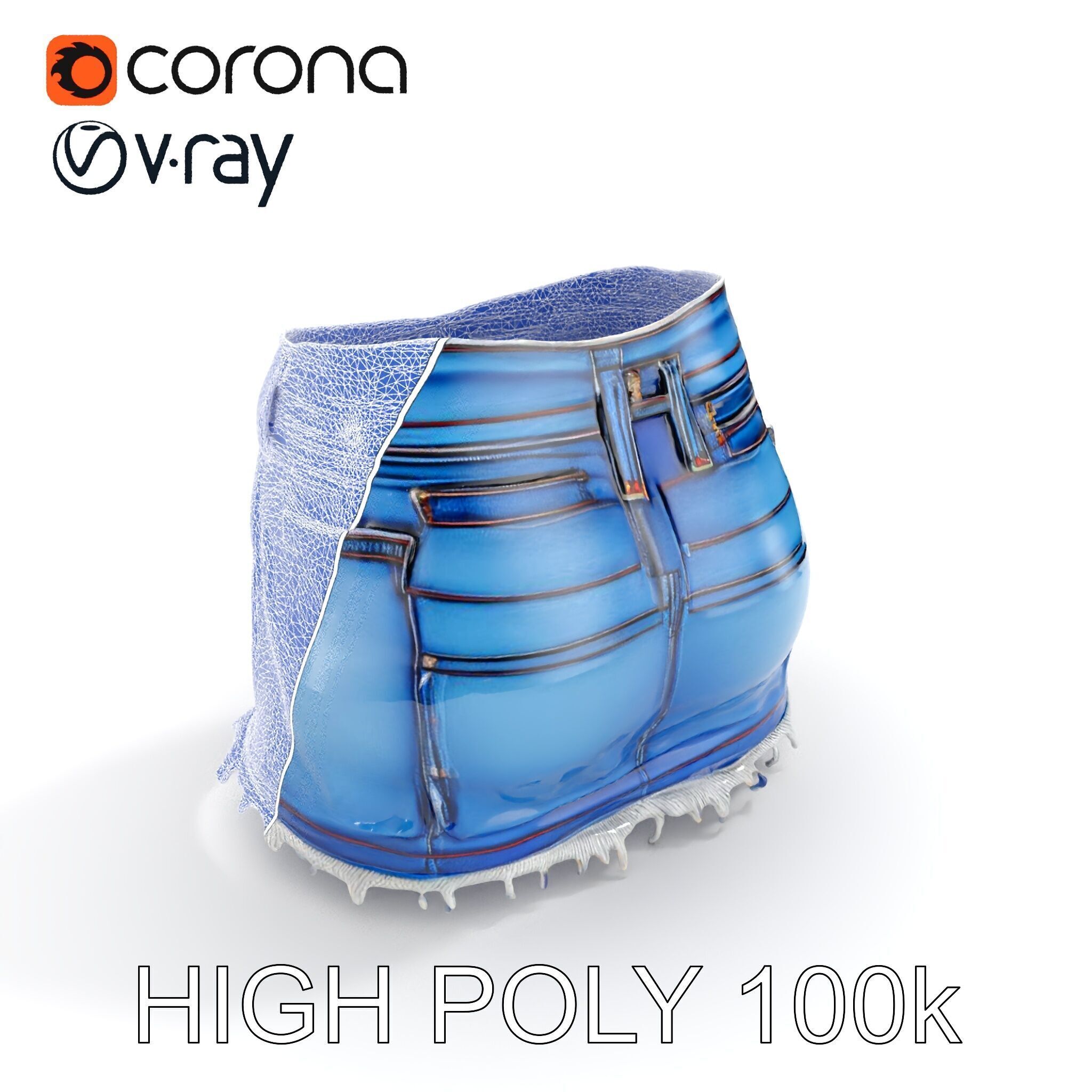 Denim Skirt with Frayed Hem D Model Pack Low-poly 3D model_9