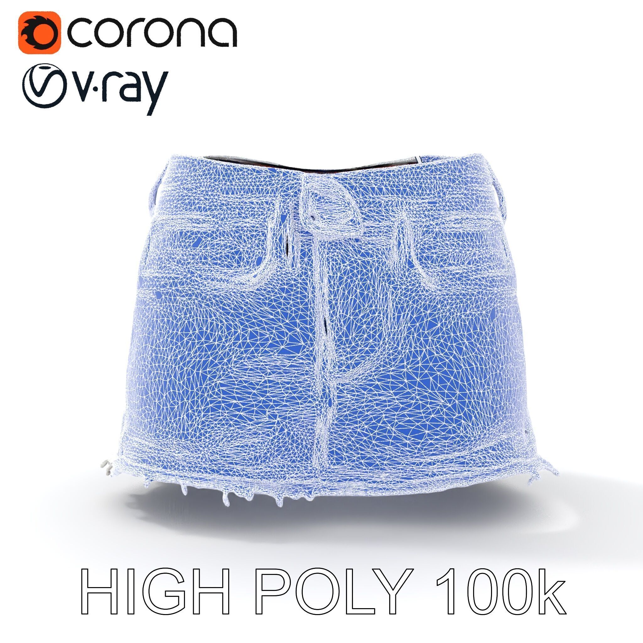 Denim Skirt with Frayed Hem D Model Pack Low-poly 3D model_21