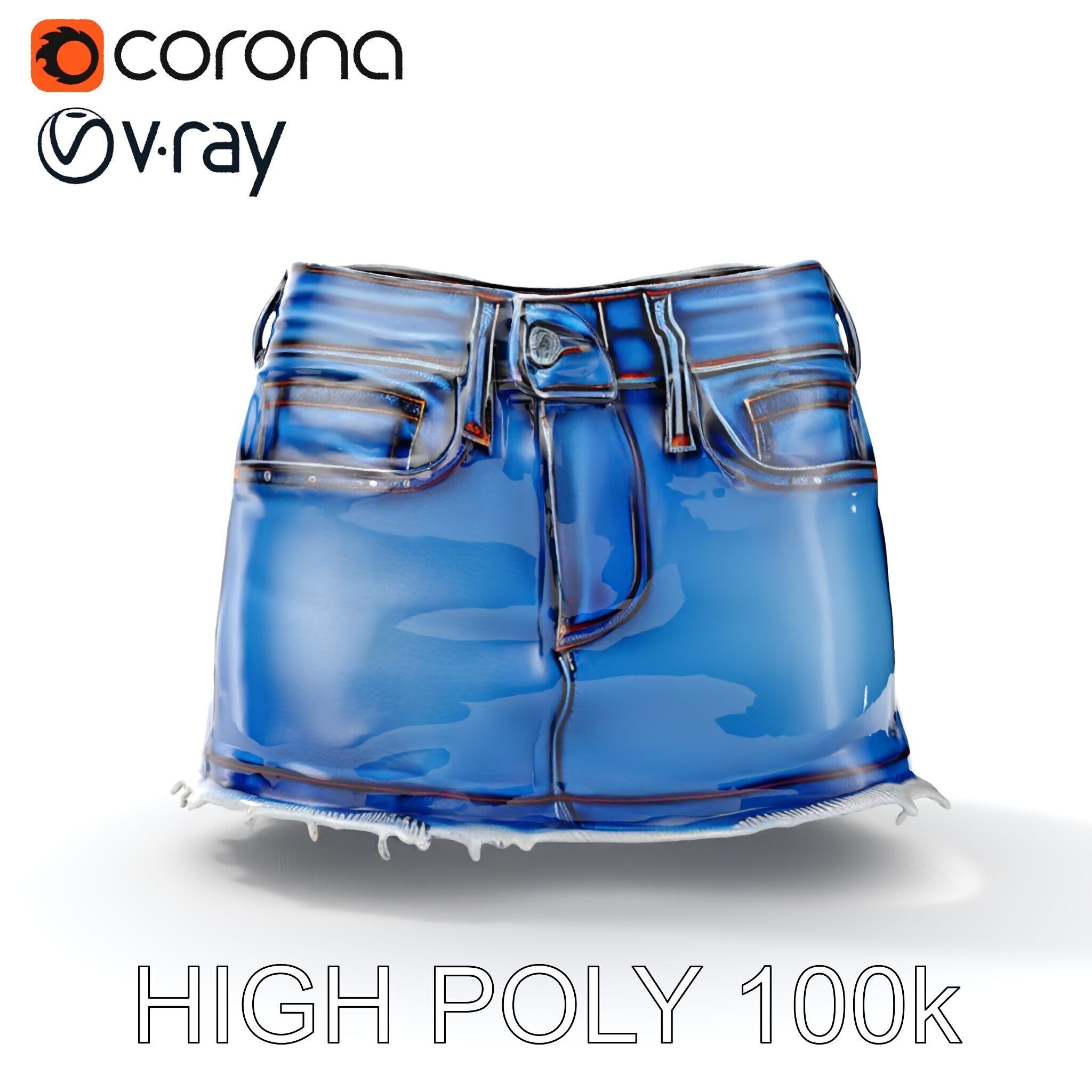 Denim Skirt with Frayed Hem D Model Pack Low-poly 3D model_23