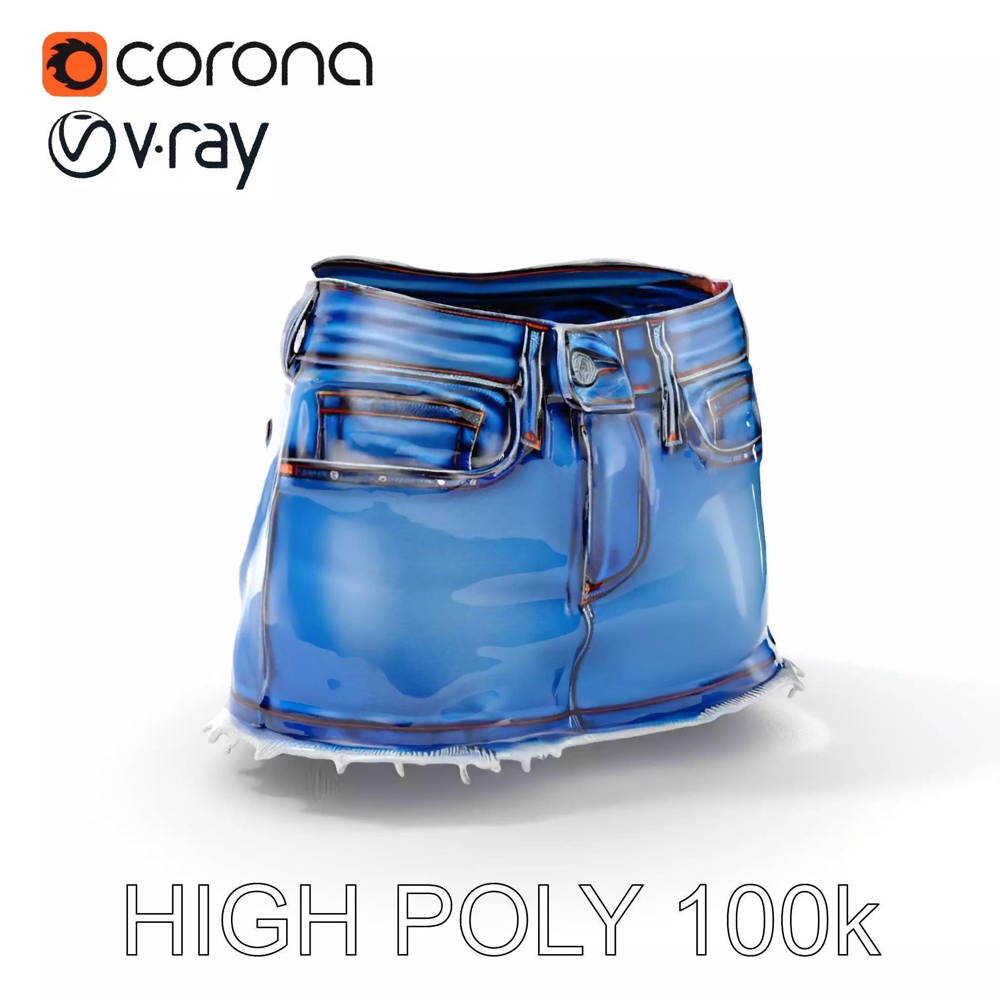 Denim Skirt with Frayed Hem D Model Pack Low-poly 3D model_0