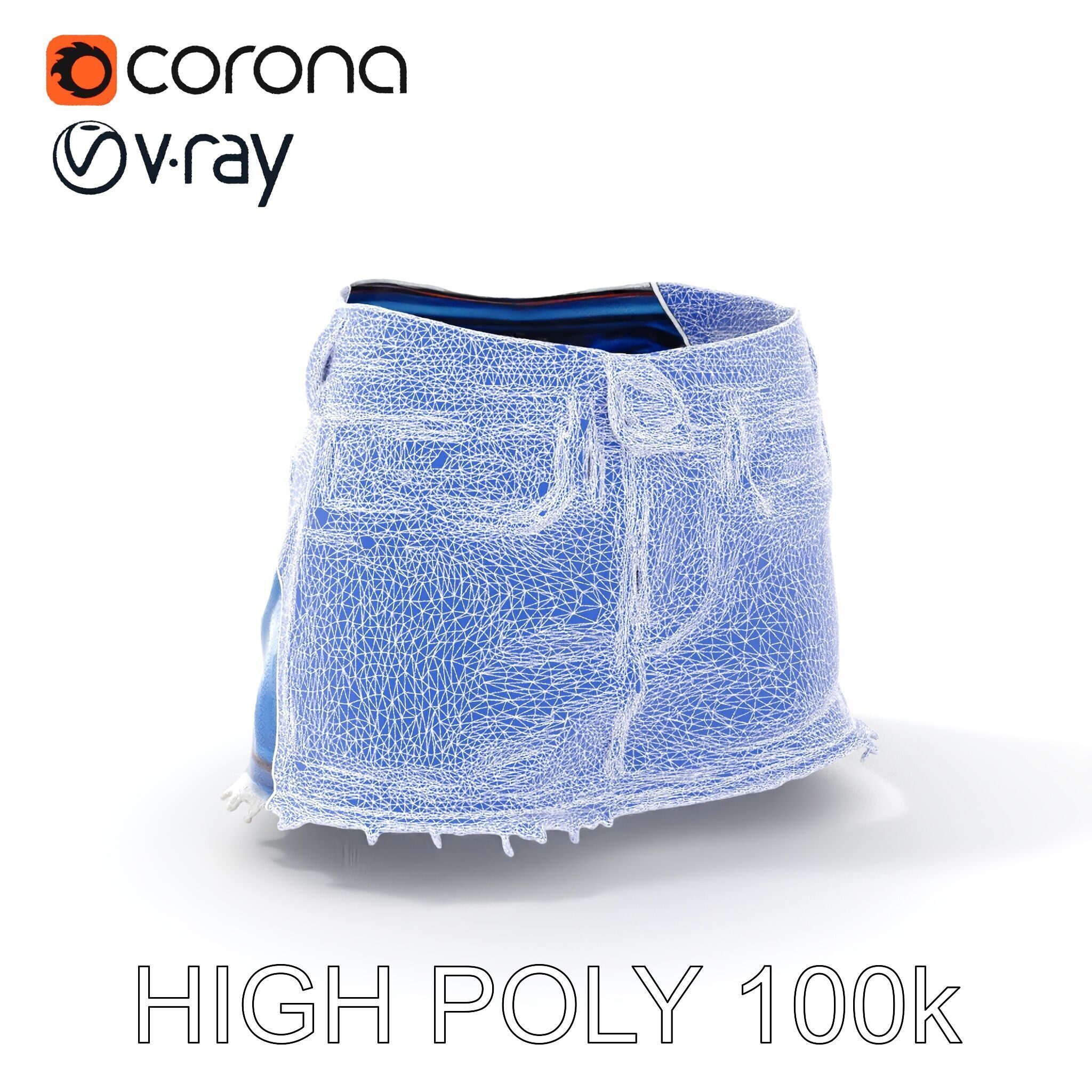 Denim Skirt with Frayed Hem D Model Pack Low-poly 3D model_12