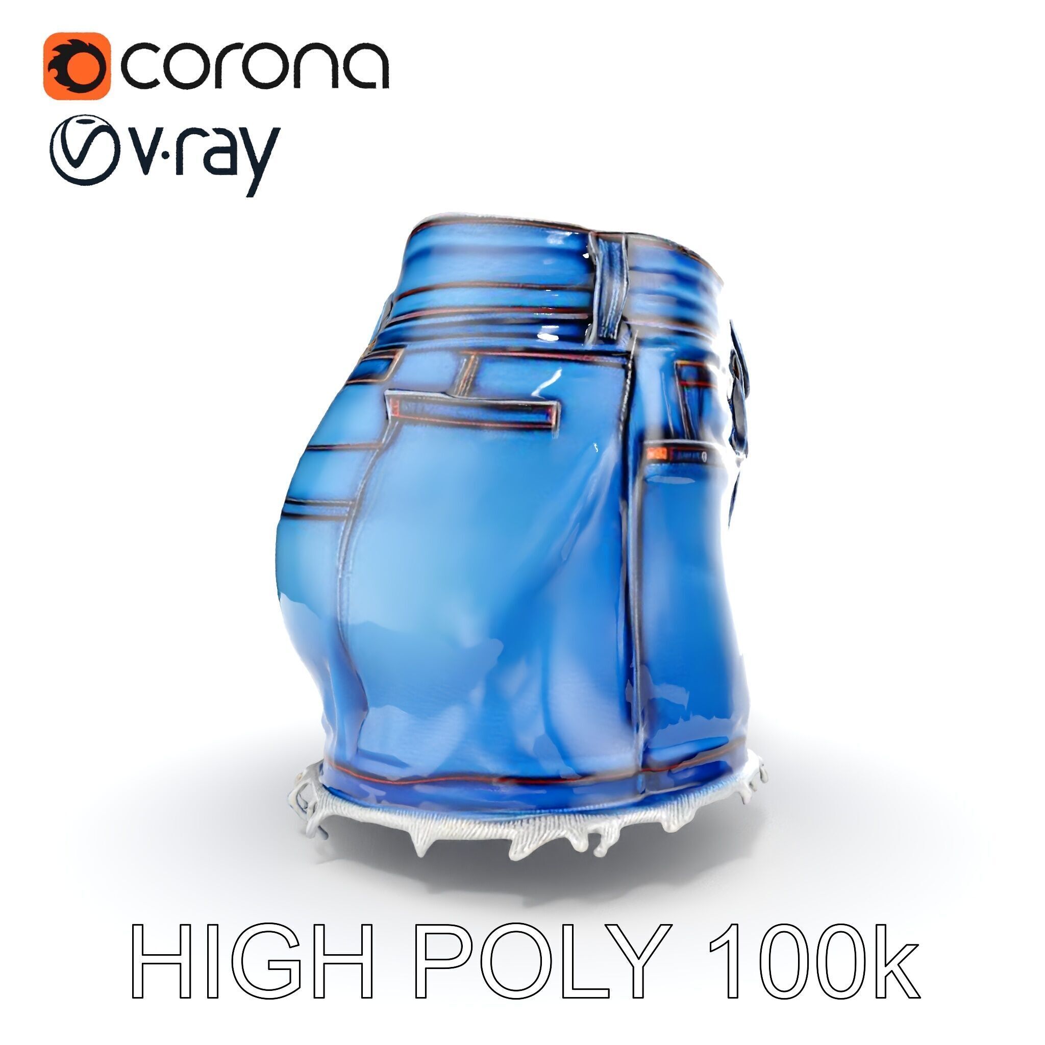 Denim Skirt with Frayed Hem D Model Pack Low-poly 3D model_17