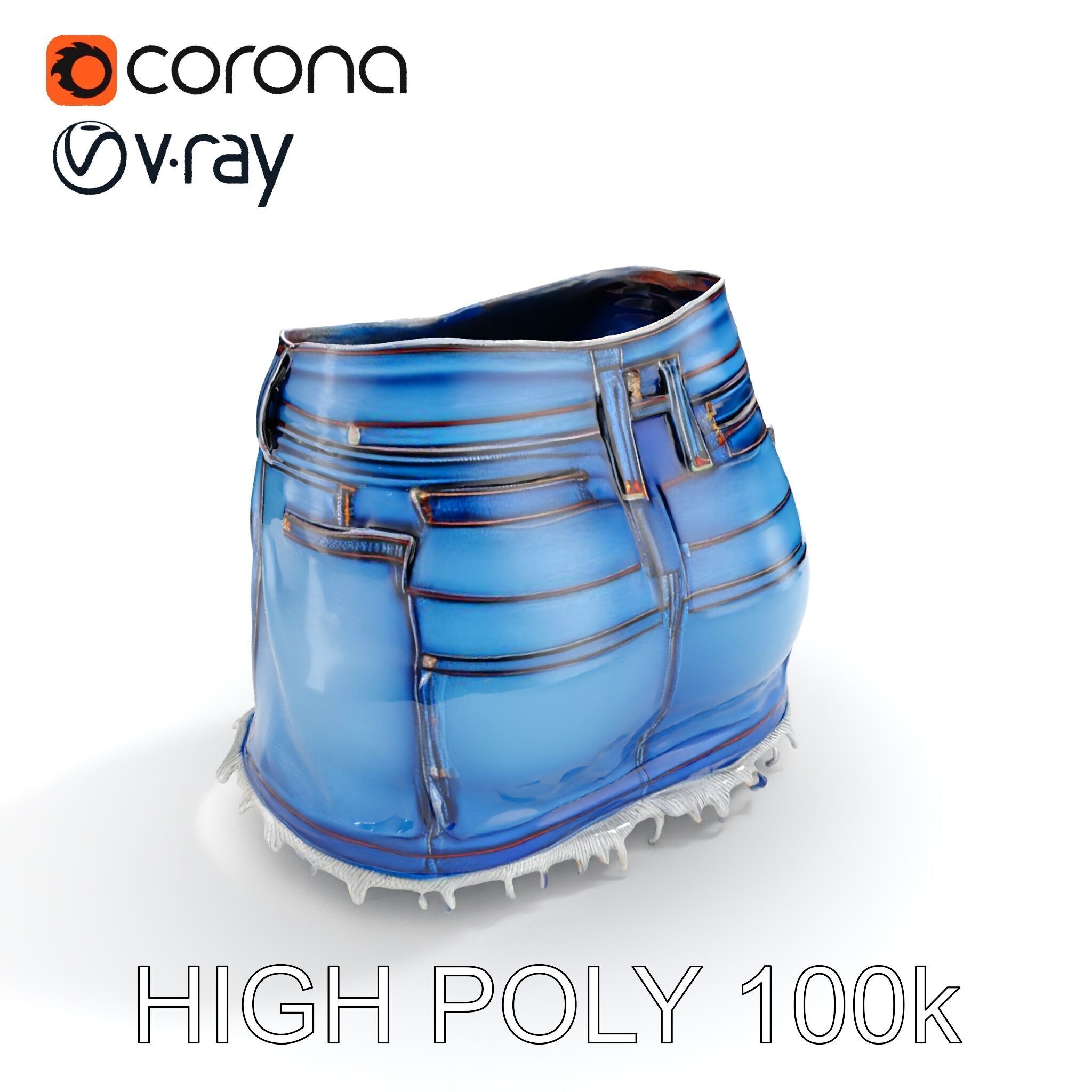 Denim Skirt with Frayed Hem D Model Pack Low-poly 3D model_11