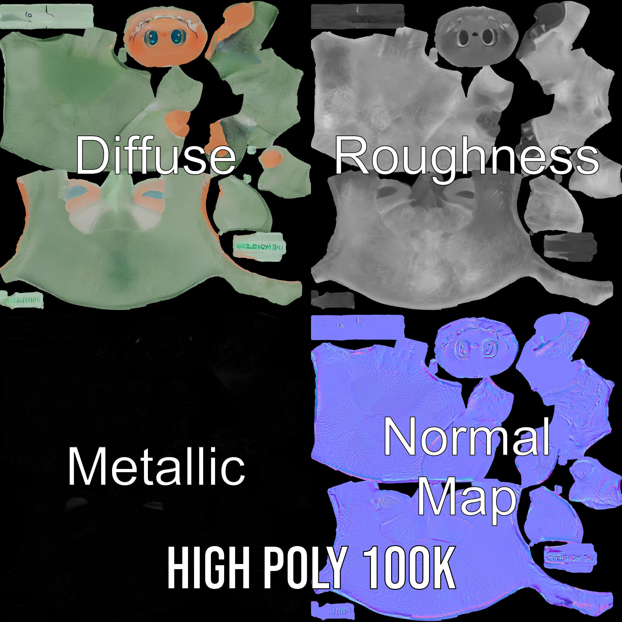 Labubu Monster Keychain Low-poly 3D model Low-poly 3D model_3