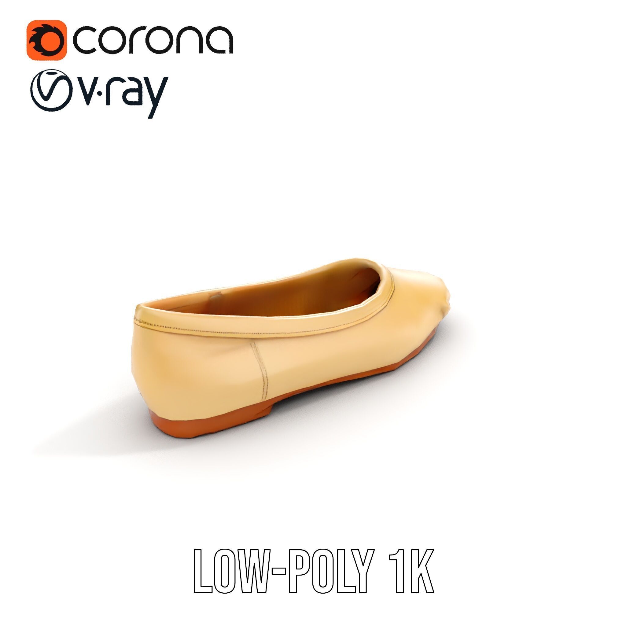 Cream Ballet Flat Shoe Model Pack Low-poly 3D model_14