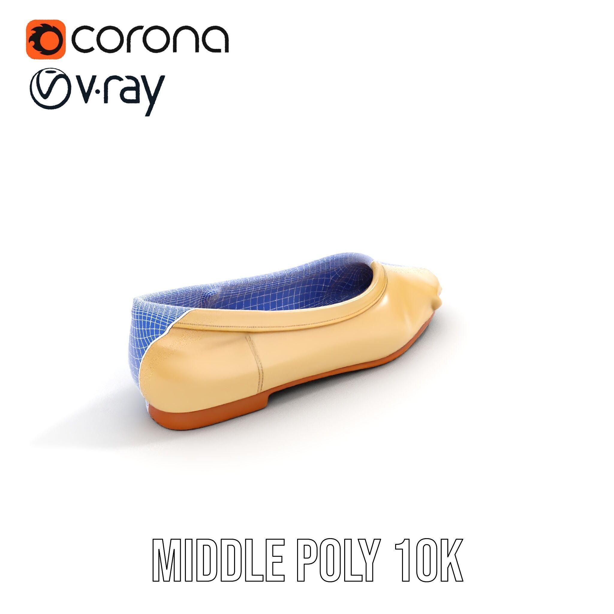 Cream Ballet Flat Shoe Model Pack Low-poly 3D model_8