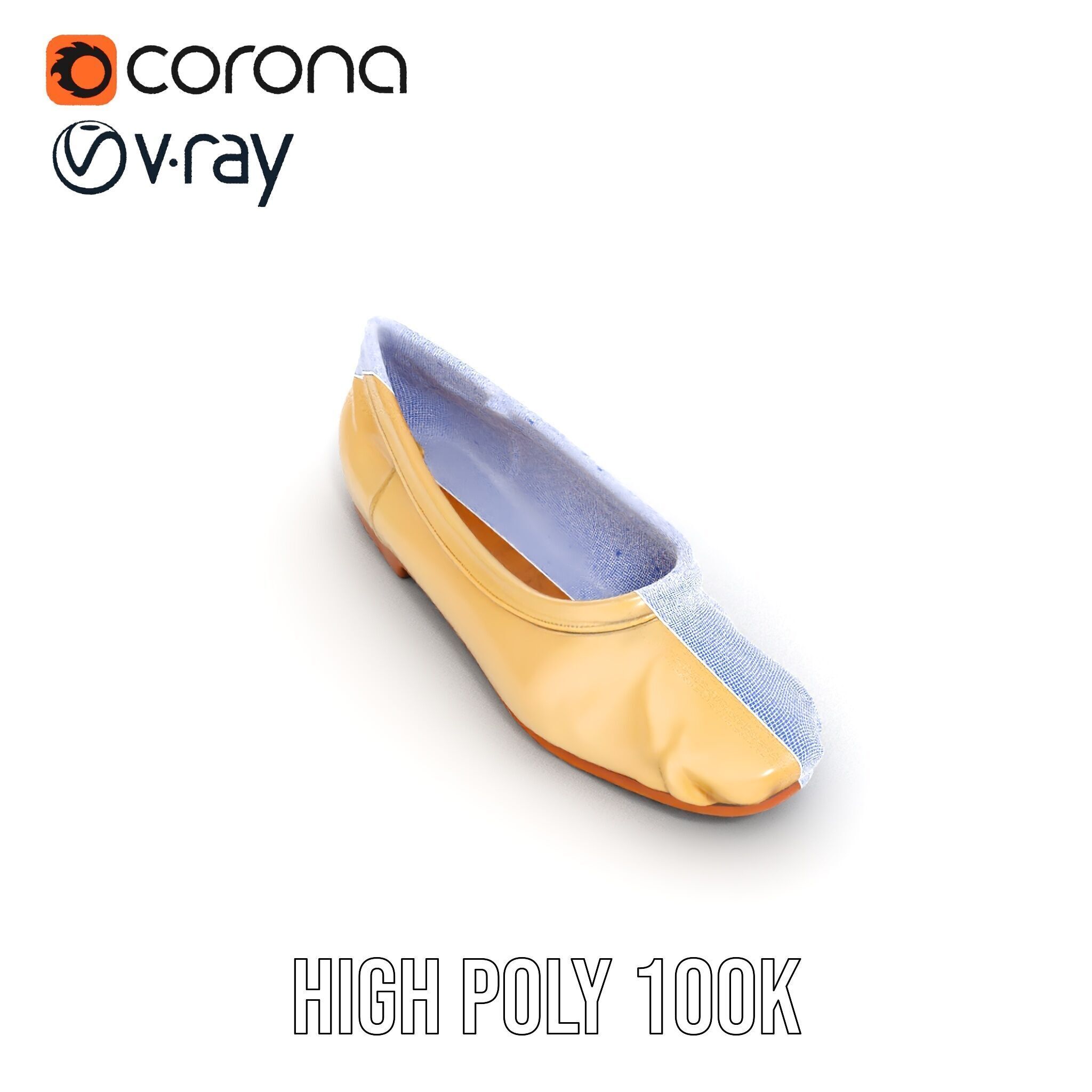 Cream Ballet Flat Shoe Model Pack Low-poly 3D model_29