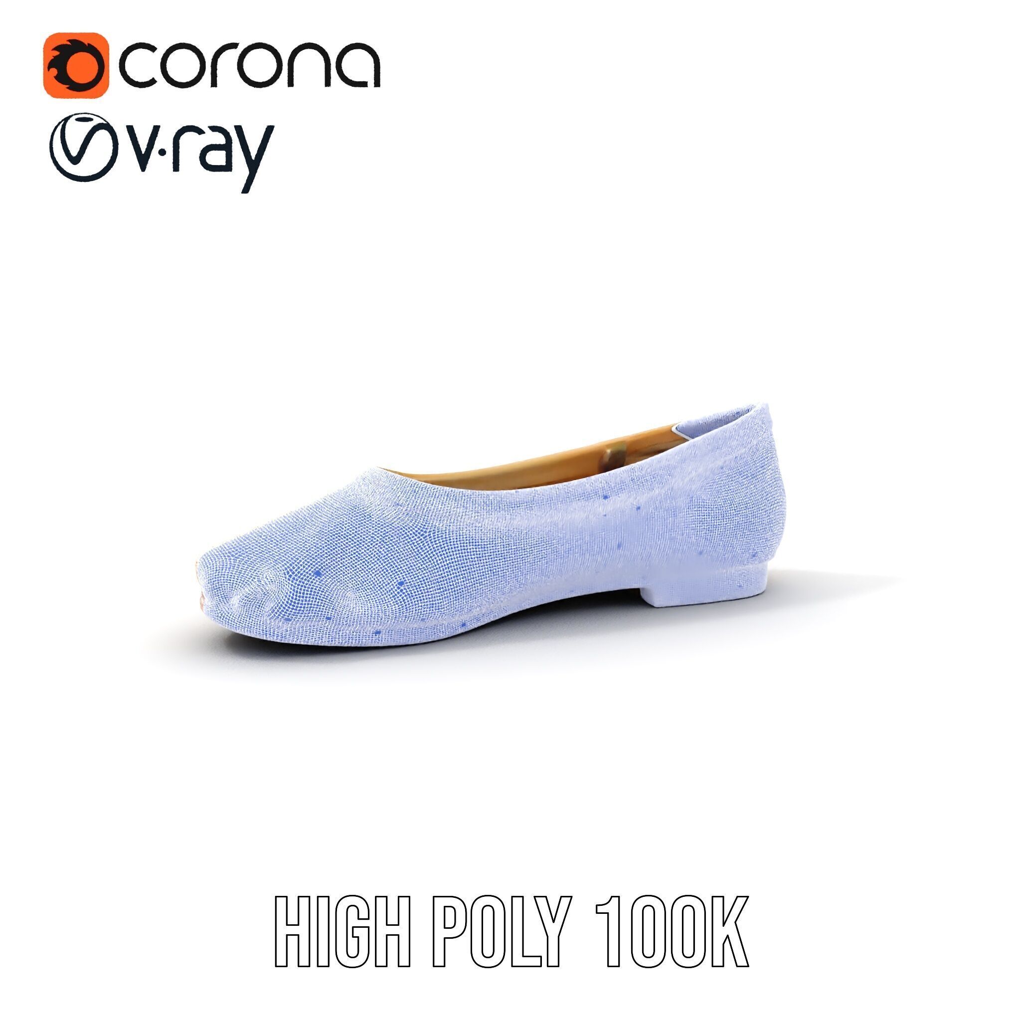 Cream Ballet Flat Shoe Model Pack Low-poly 3D model_4