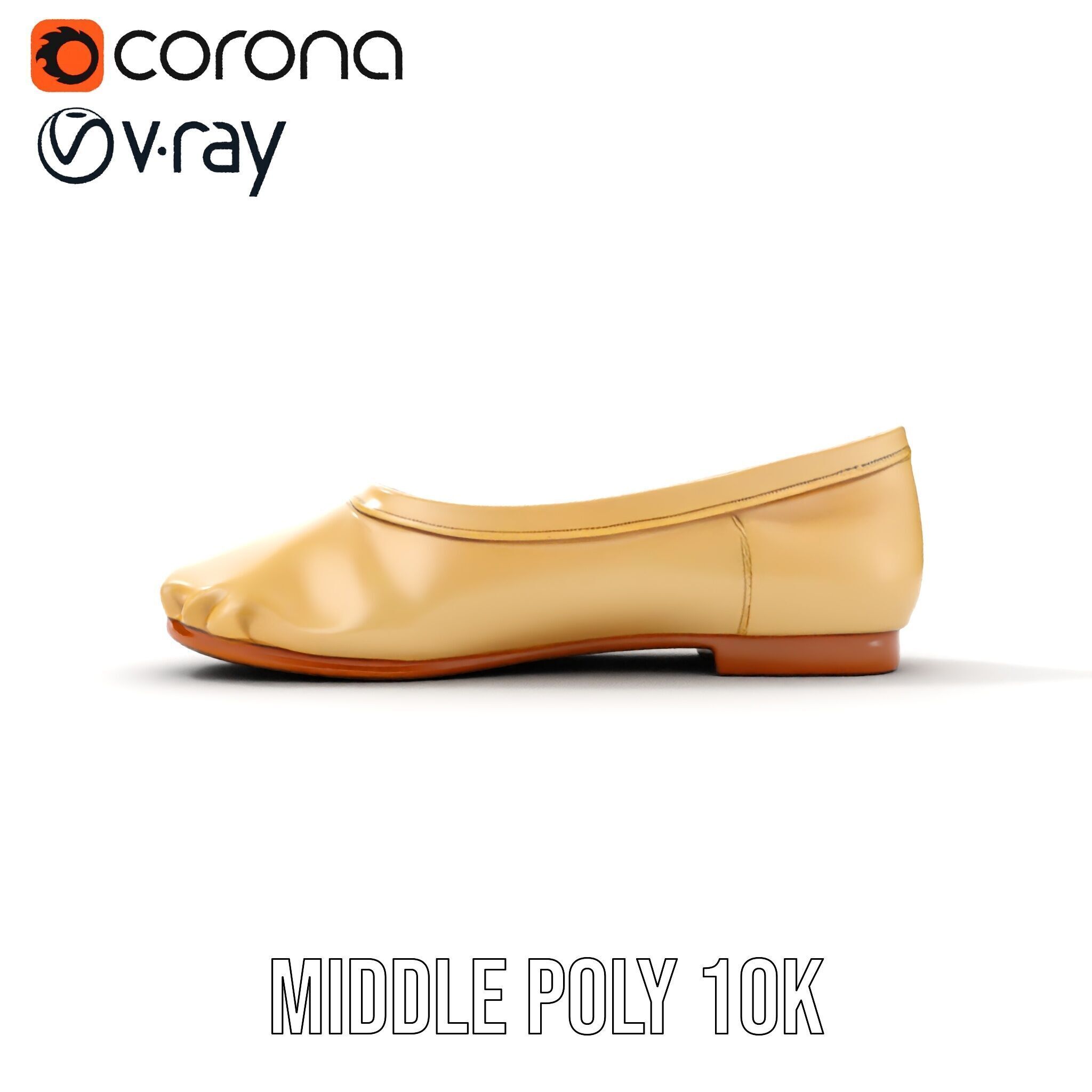 Cream Ballet Flat Shoe Model Pack Low-poly 3D model_19
