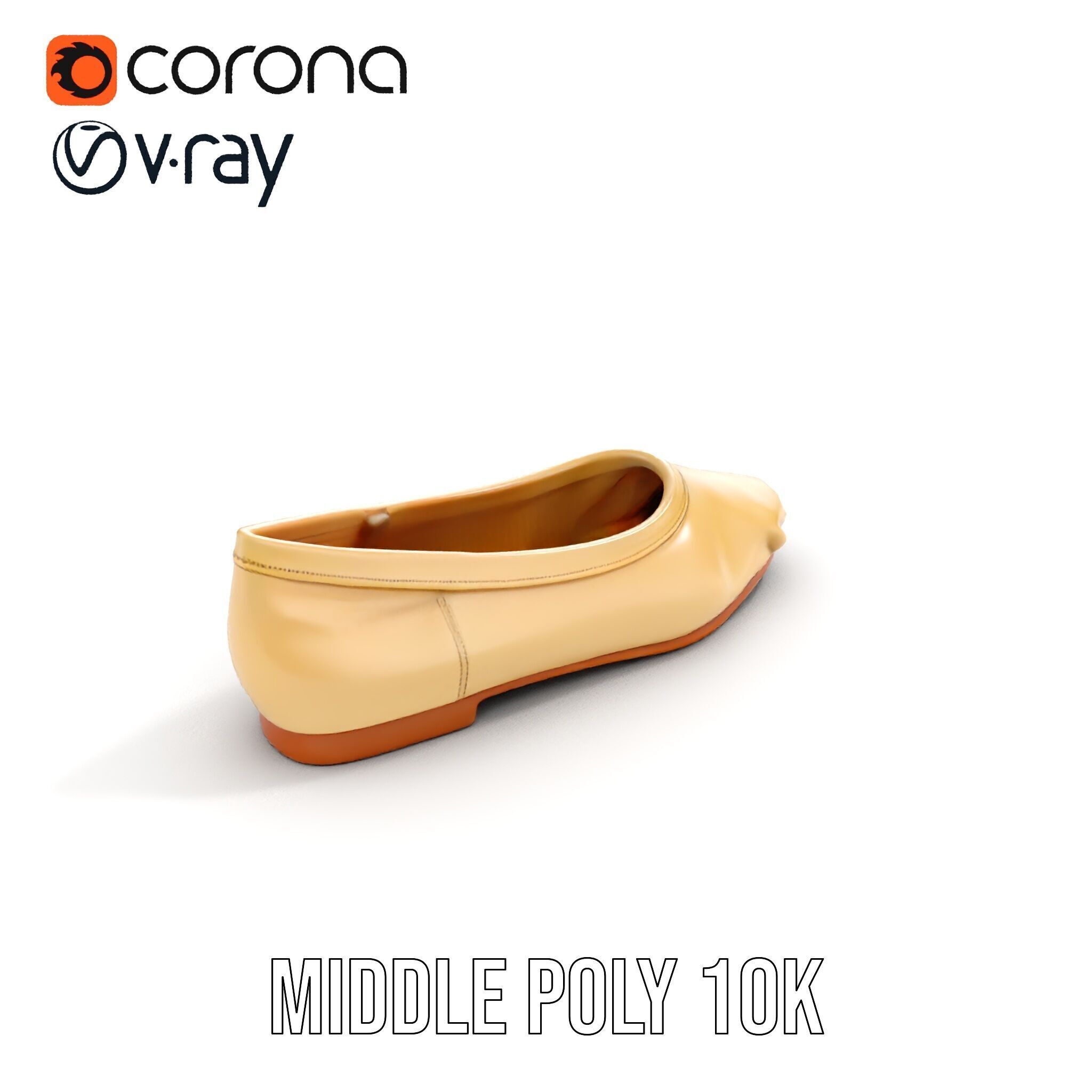 Cream Ballet Flat Shoe Model Pack Low-poly 3D model_16
