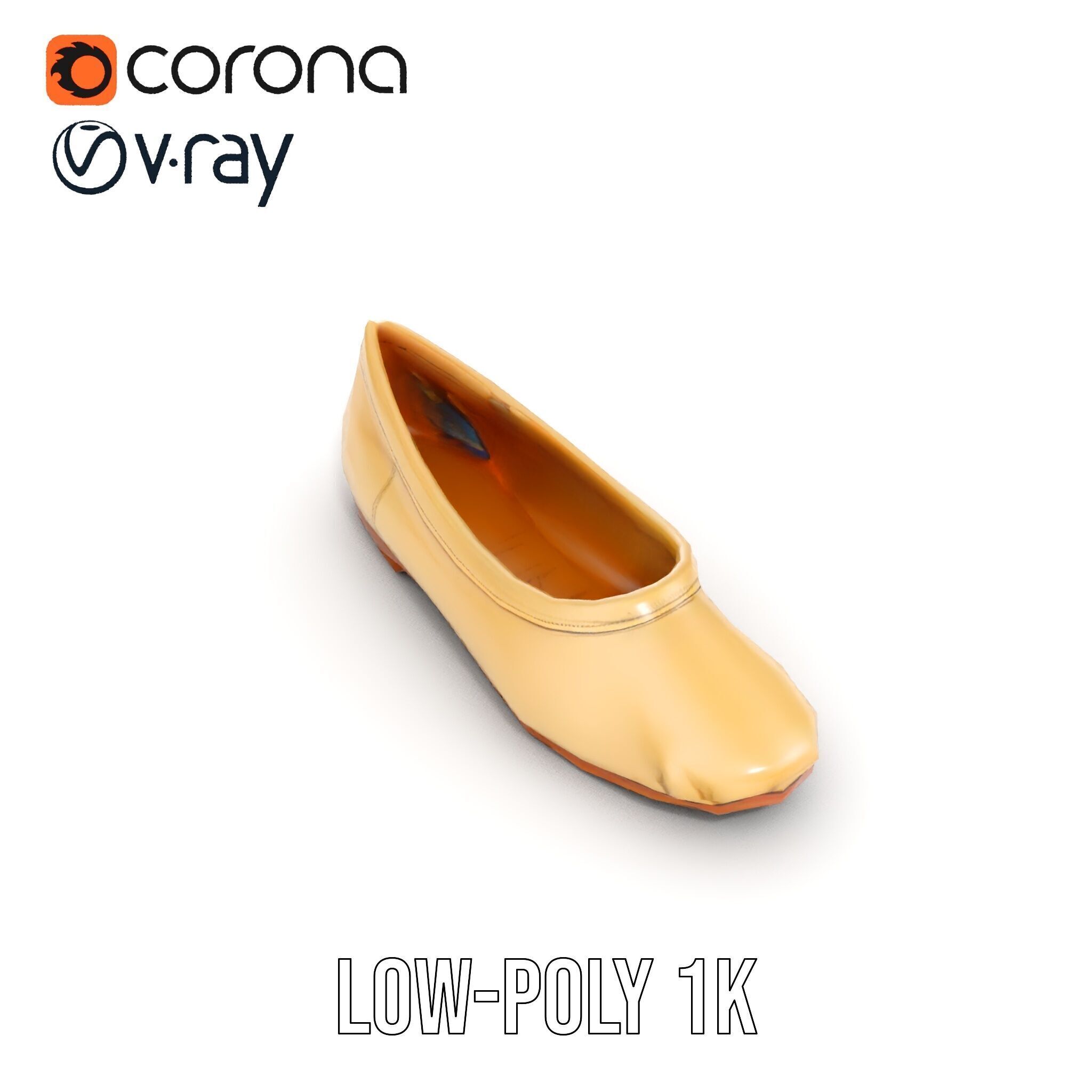 Cream Ballet Flat Shoe Model Pack Low-poly 3D model_22