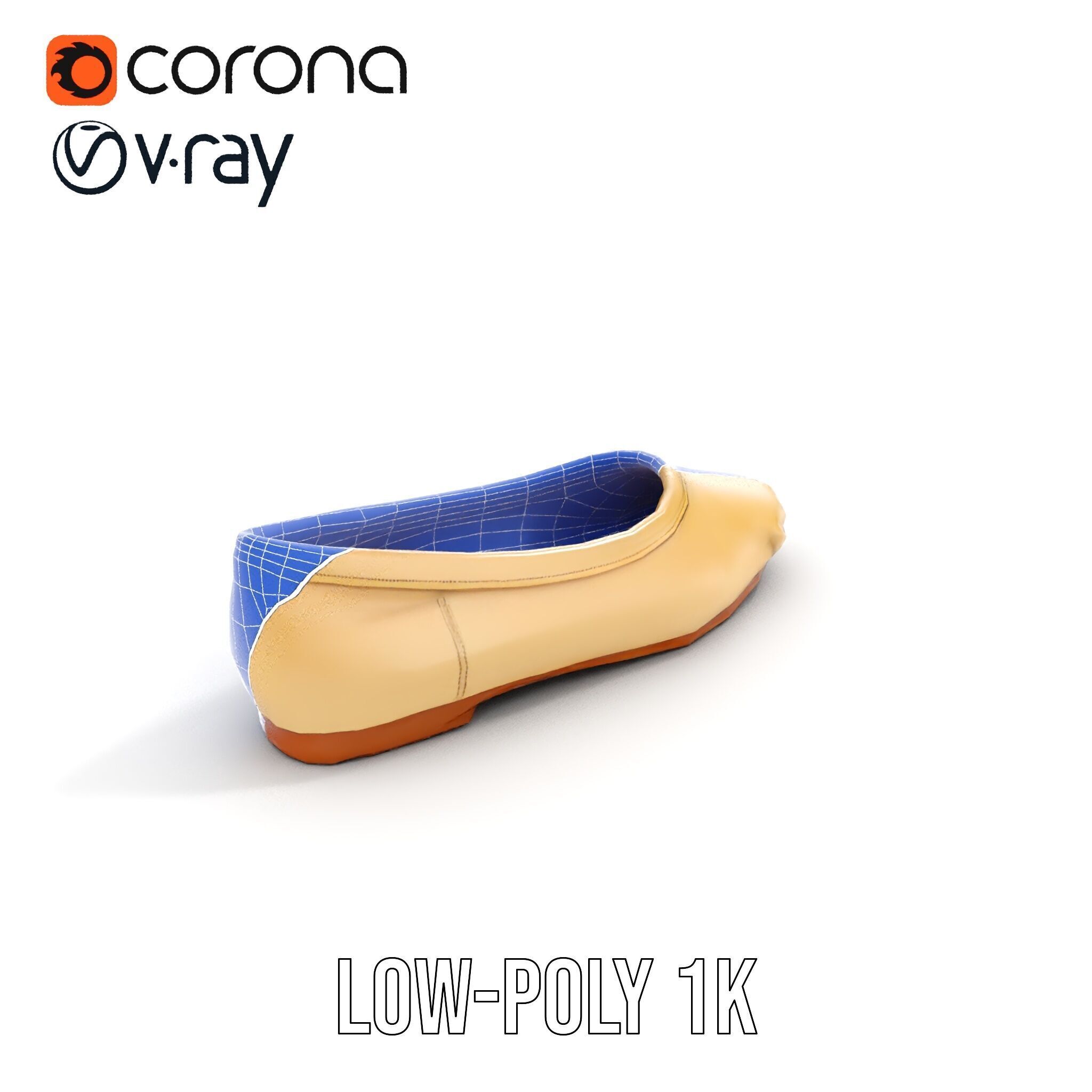 Cream Ballet Flat Shoe Model Pack Low-poly 3D model_31