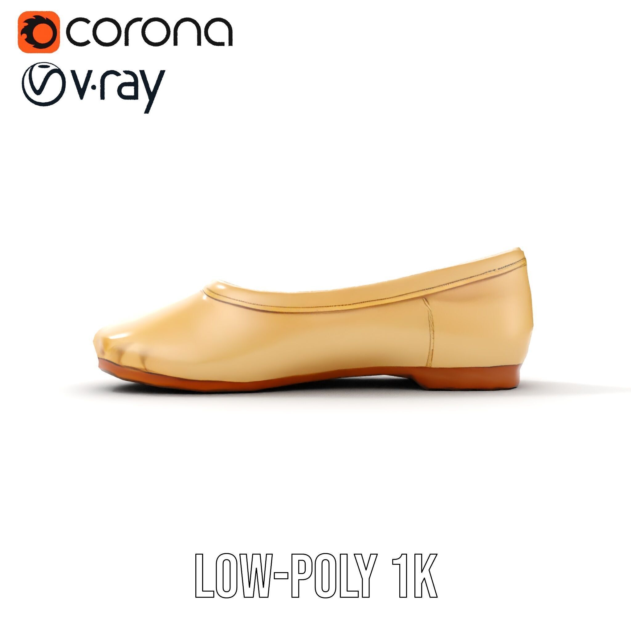 Cream Ballet Flat Shoe Model Pack Low-poly 3D model_9