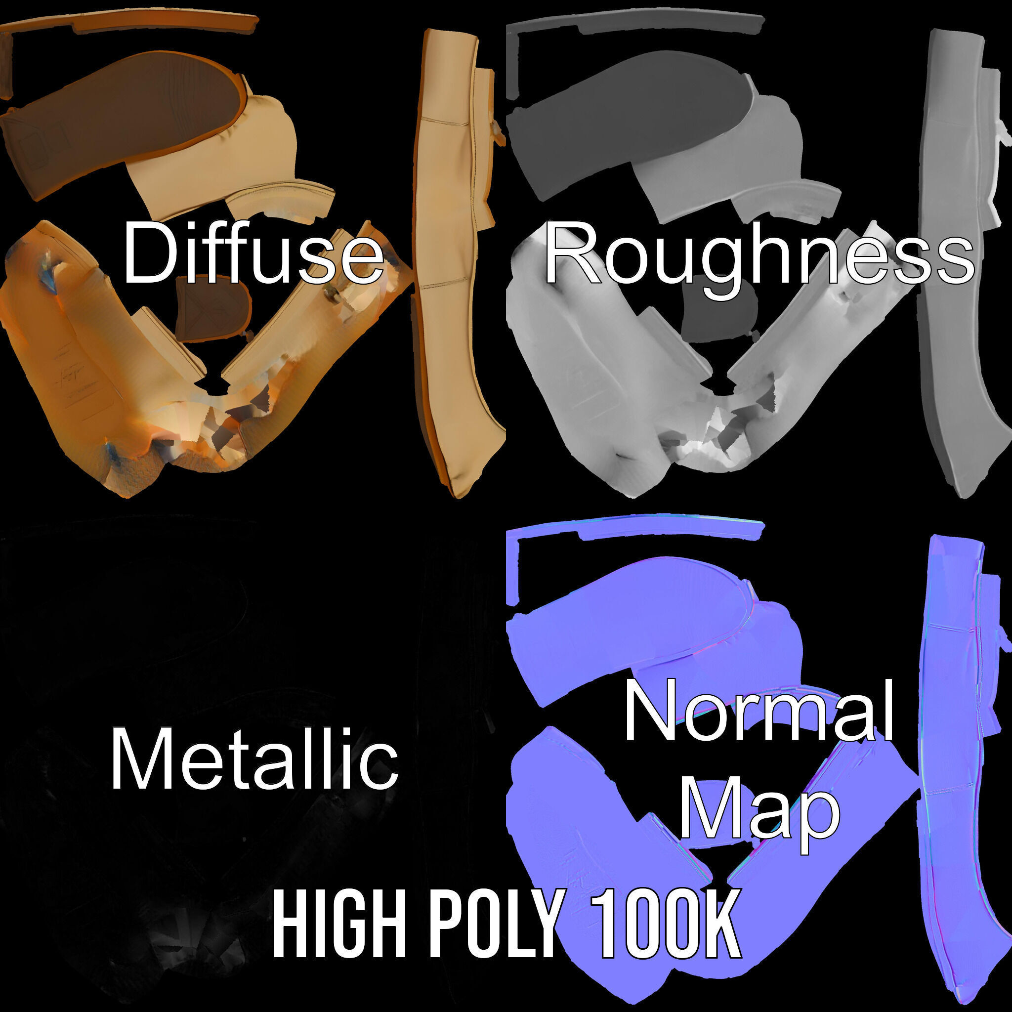 Cream Ballet Flat Shoe Model Pack Low-poly 3D model_3