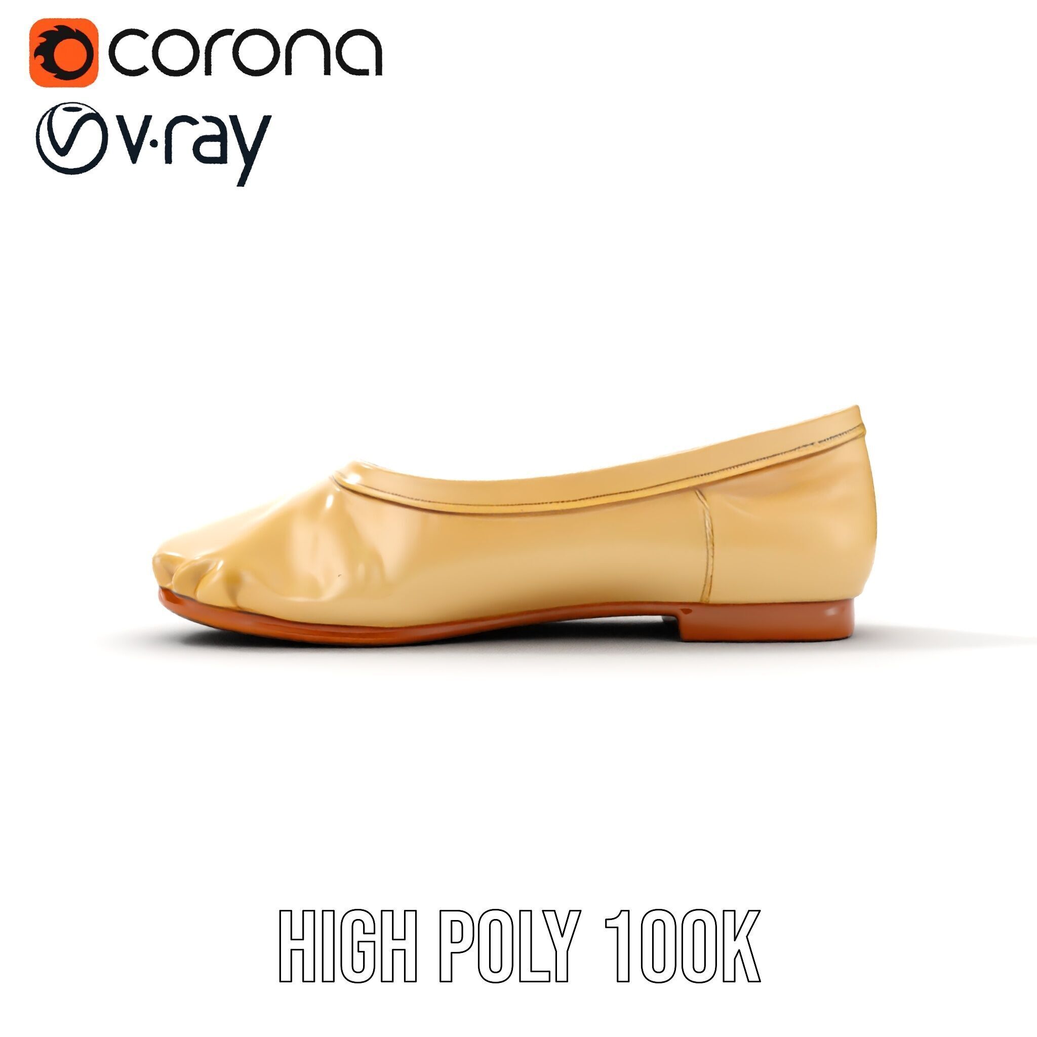 Cream Ballet Flat Shoe Model Pack Low-poly 3D model_18