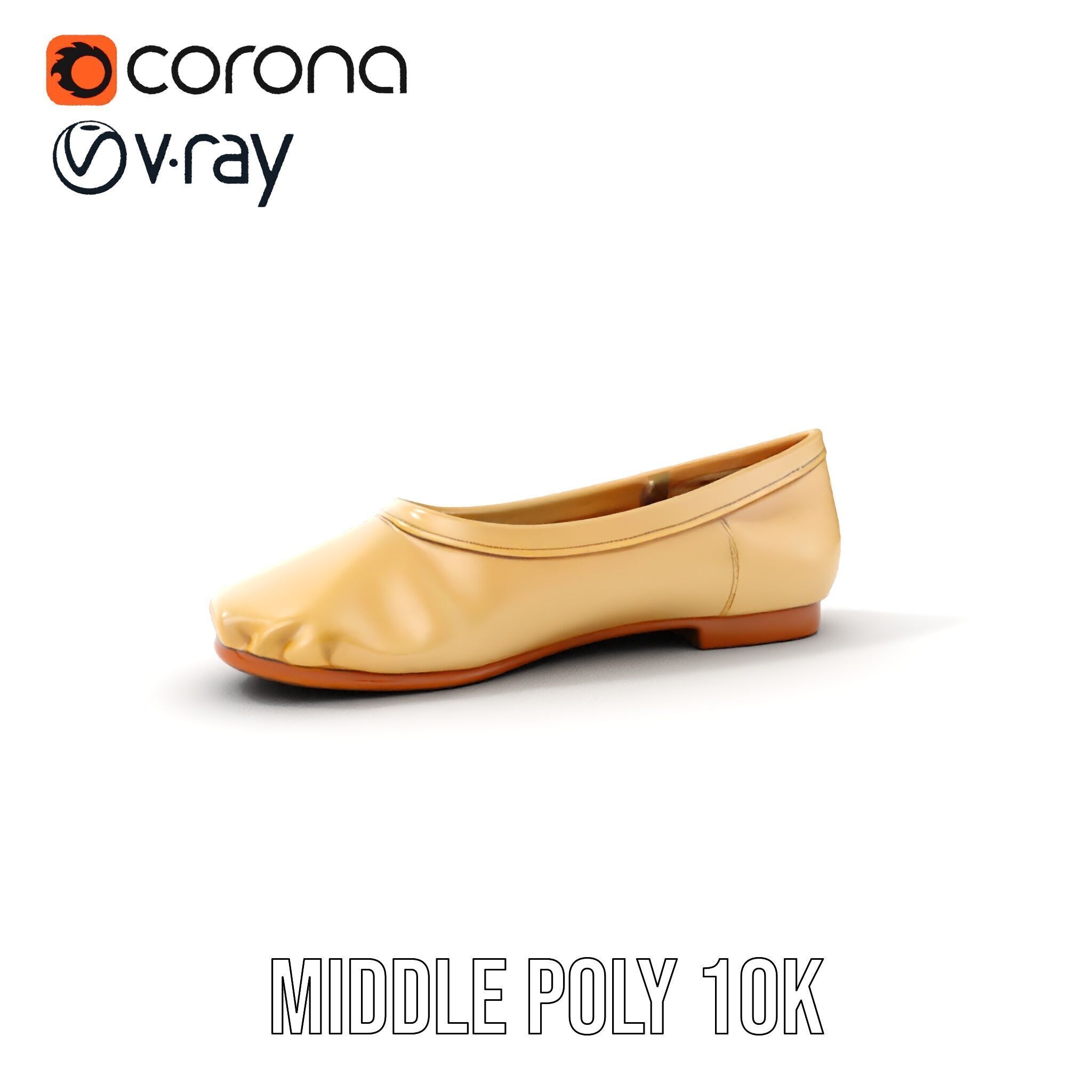 Cream Ballet Flat Shoe Model Pack Low-poly 3D model_11