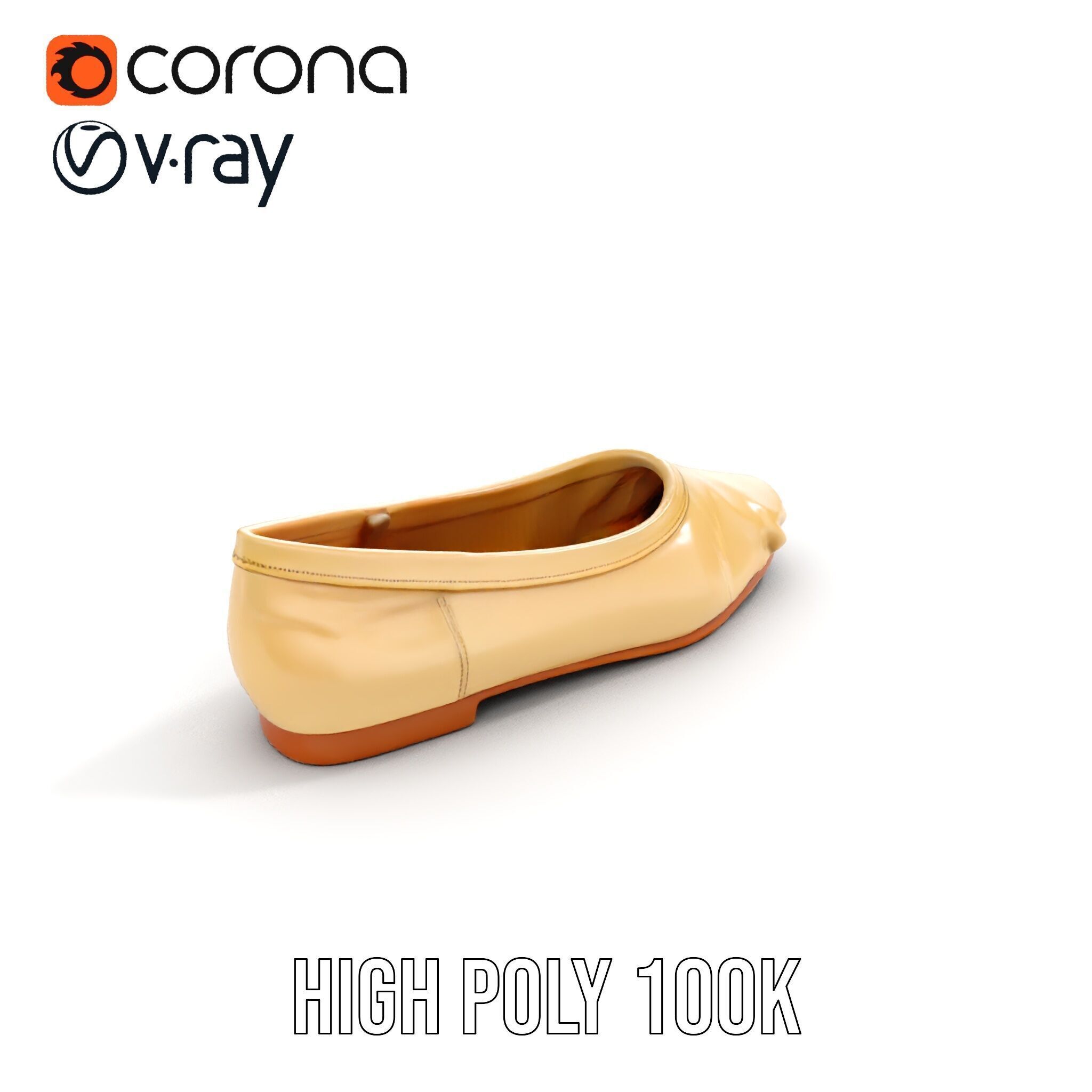 Cream Ballet Flat Shoe Model Pack Low-poly 3D model_10
