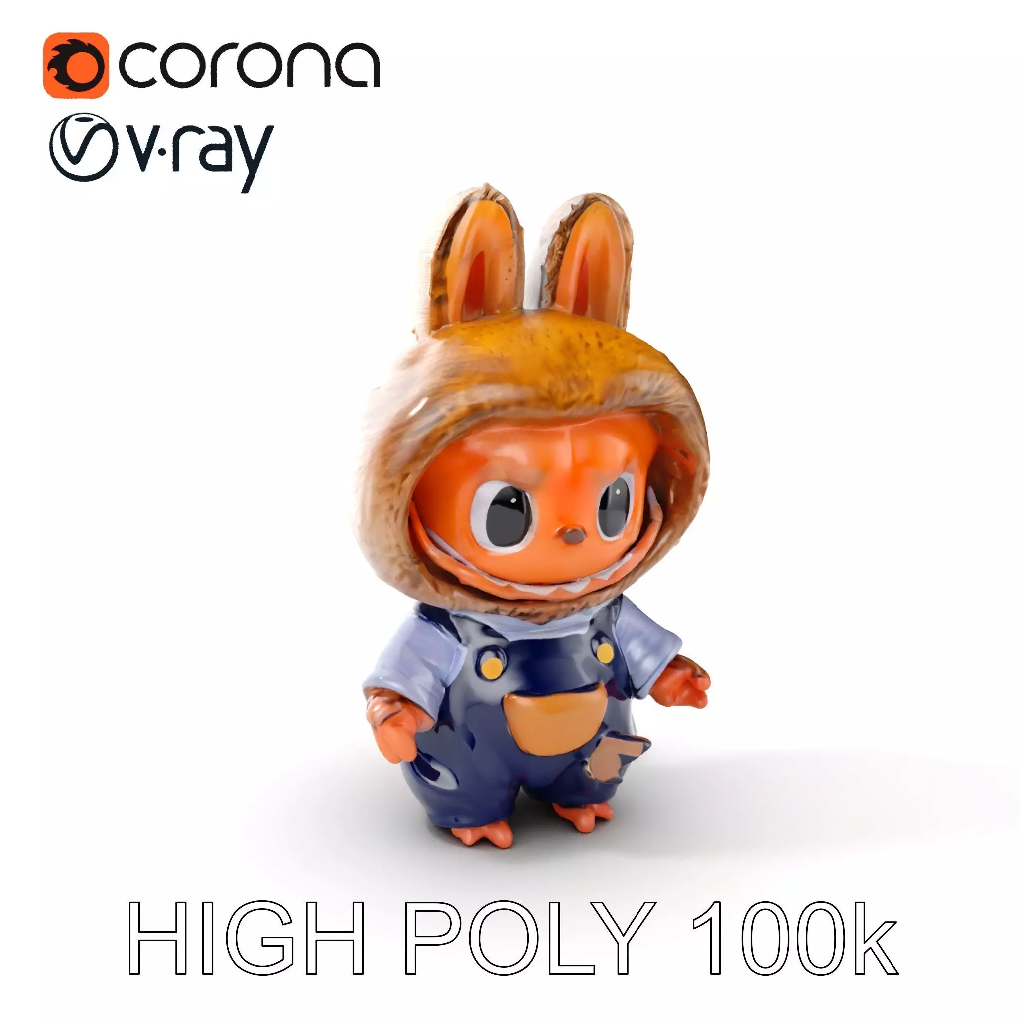 Labubu Monster Keychain Low-poly 3D model Low-poly 3D model_0