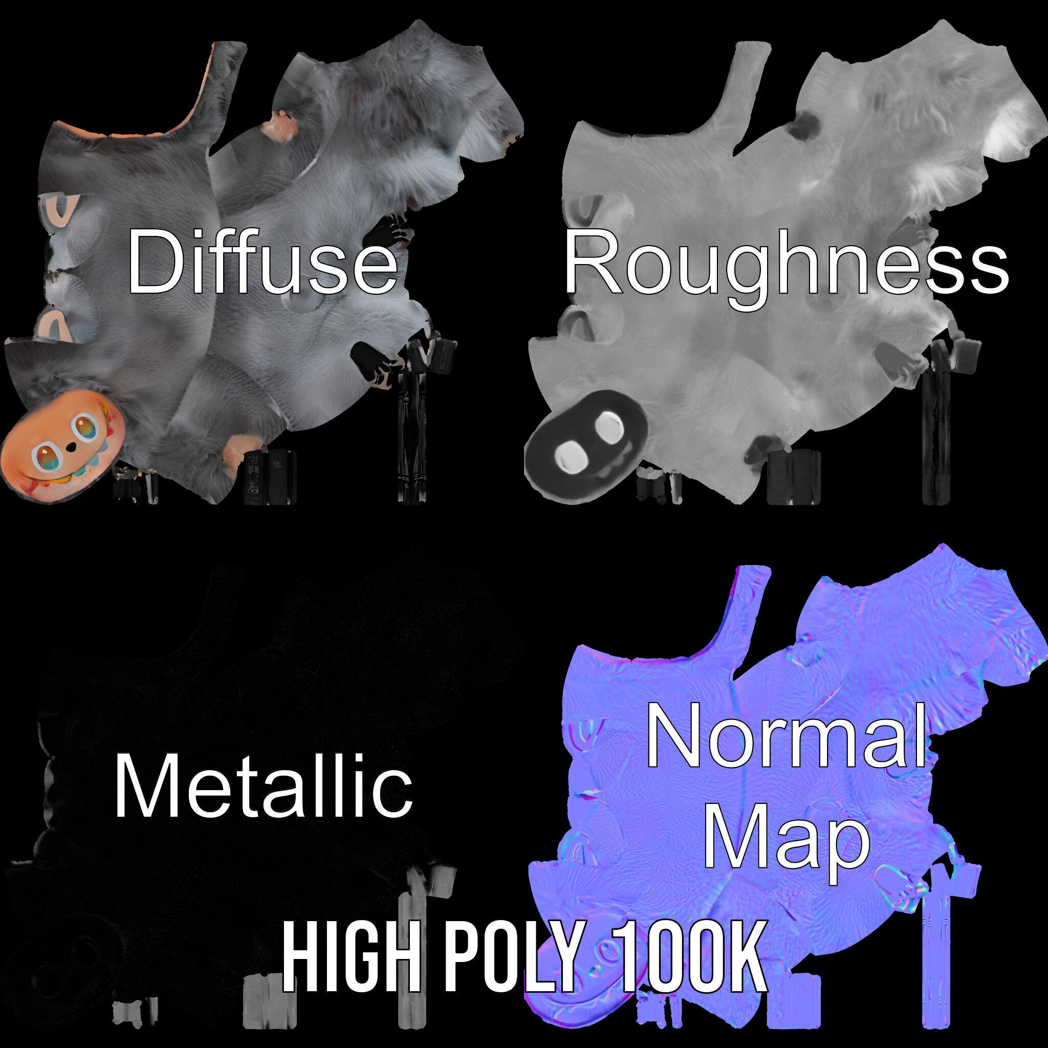 Labubu Monster Keychain Low-poly 3D model Low-poly 3D model_3