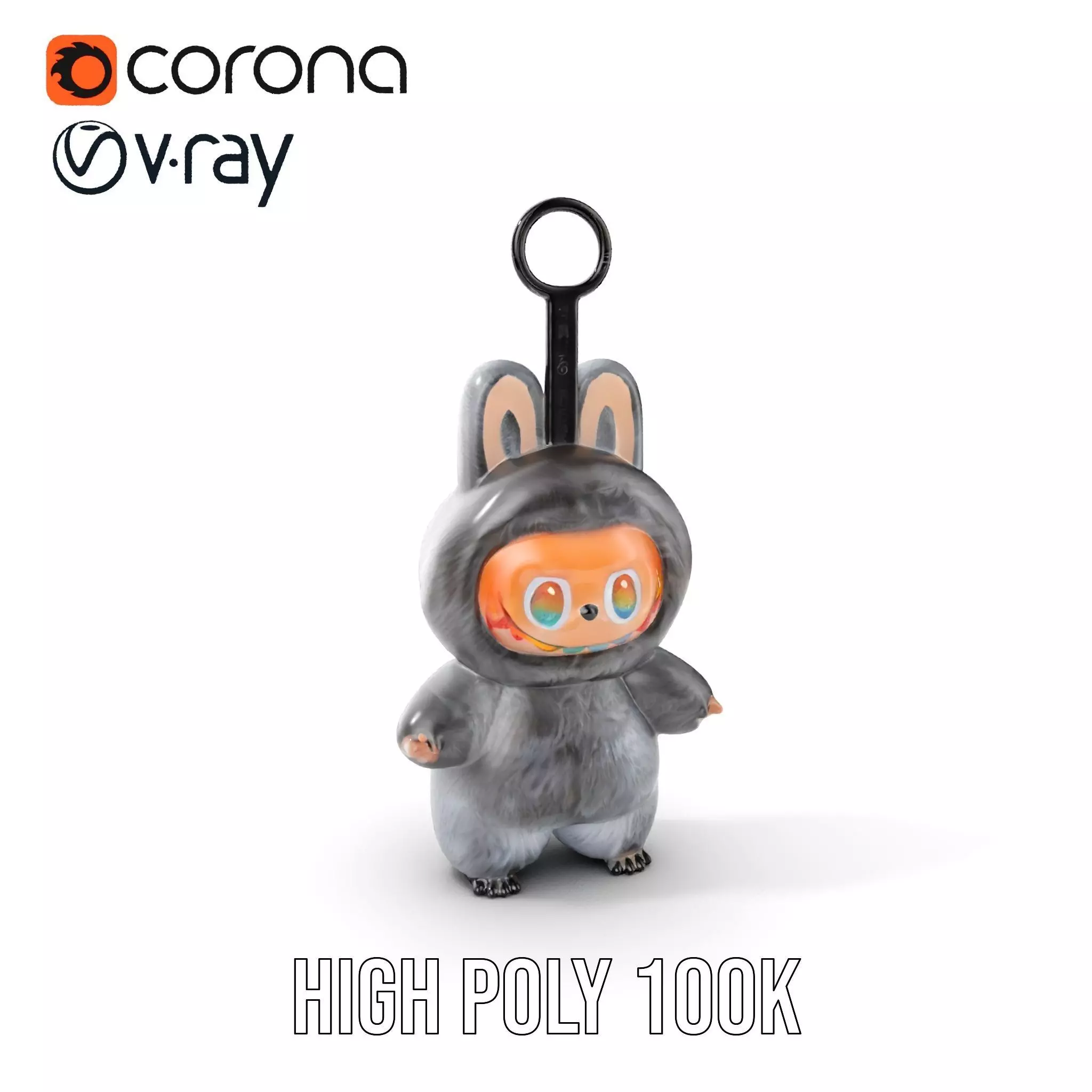 Labubu Monster Keychain Low-poly 3D model Low-poly 3D model_0