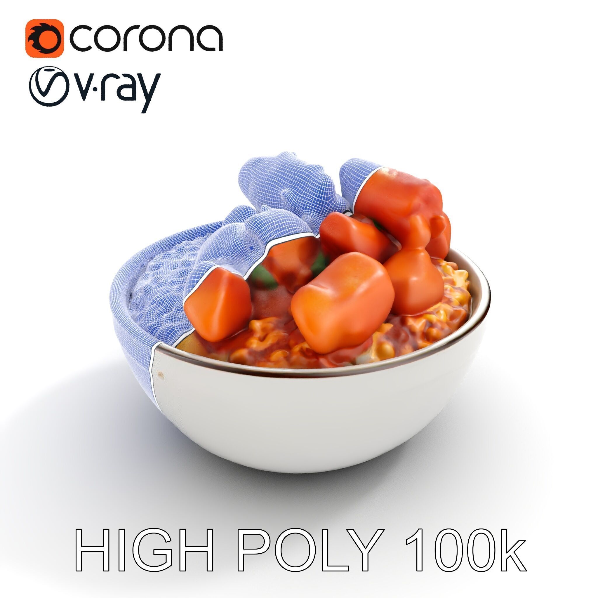 Chicken Curry Rice Bowl model pack Low-poly 3D model_19