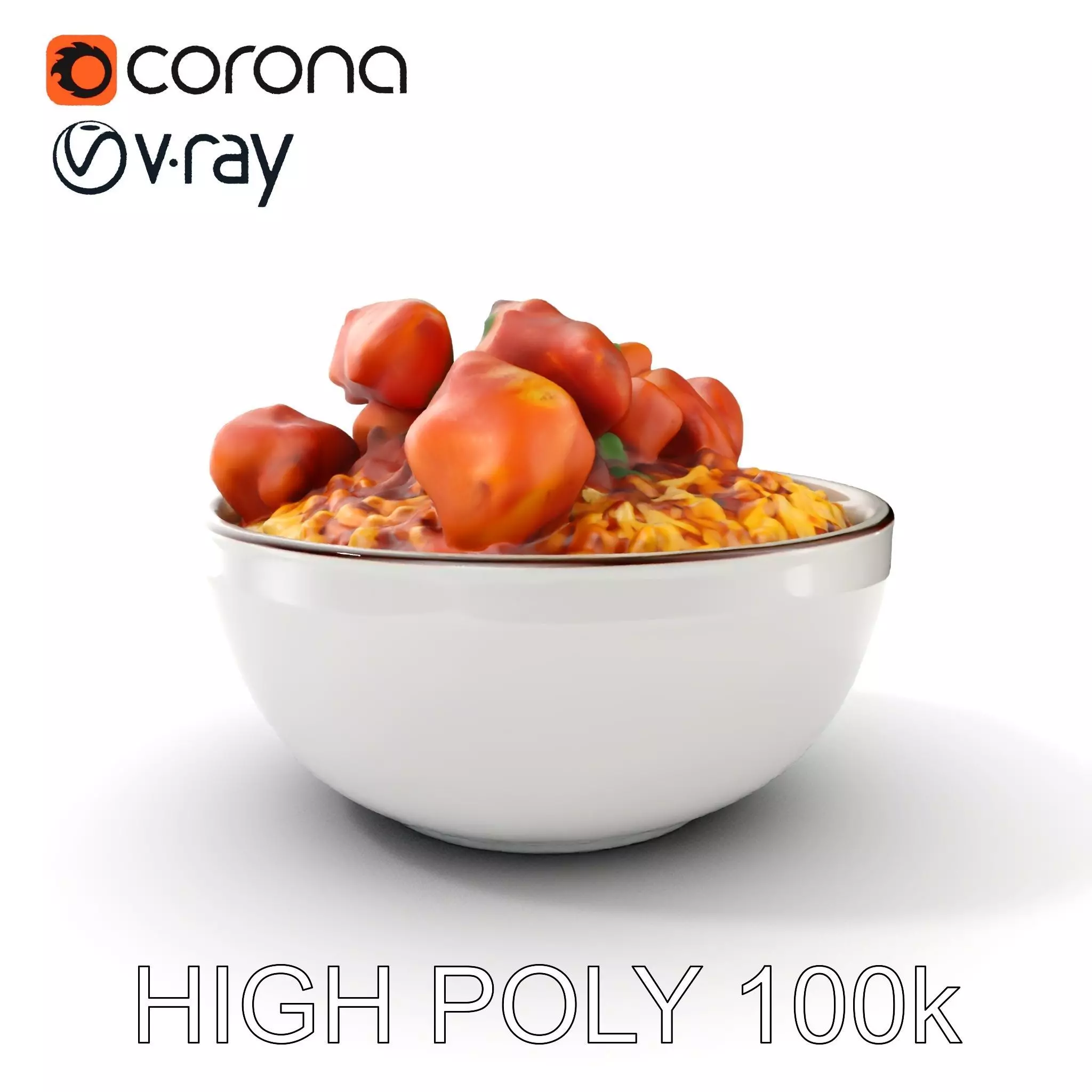 Chicken Curry Rice Bowl model pack Low-poly 3D model_0