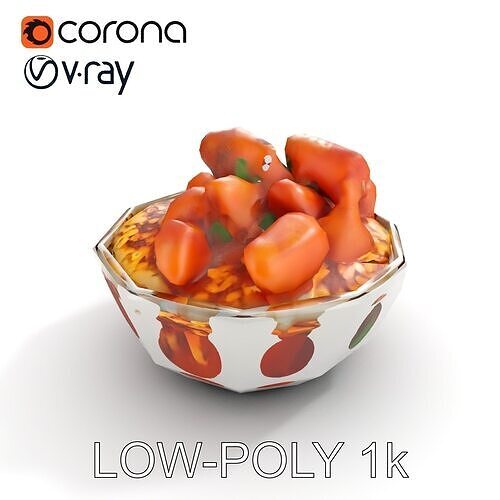 Chicken Curry Rice Bowl model pack Low-poly 3D model 7