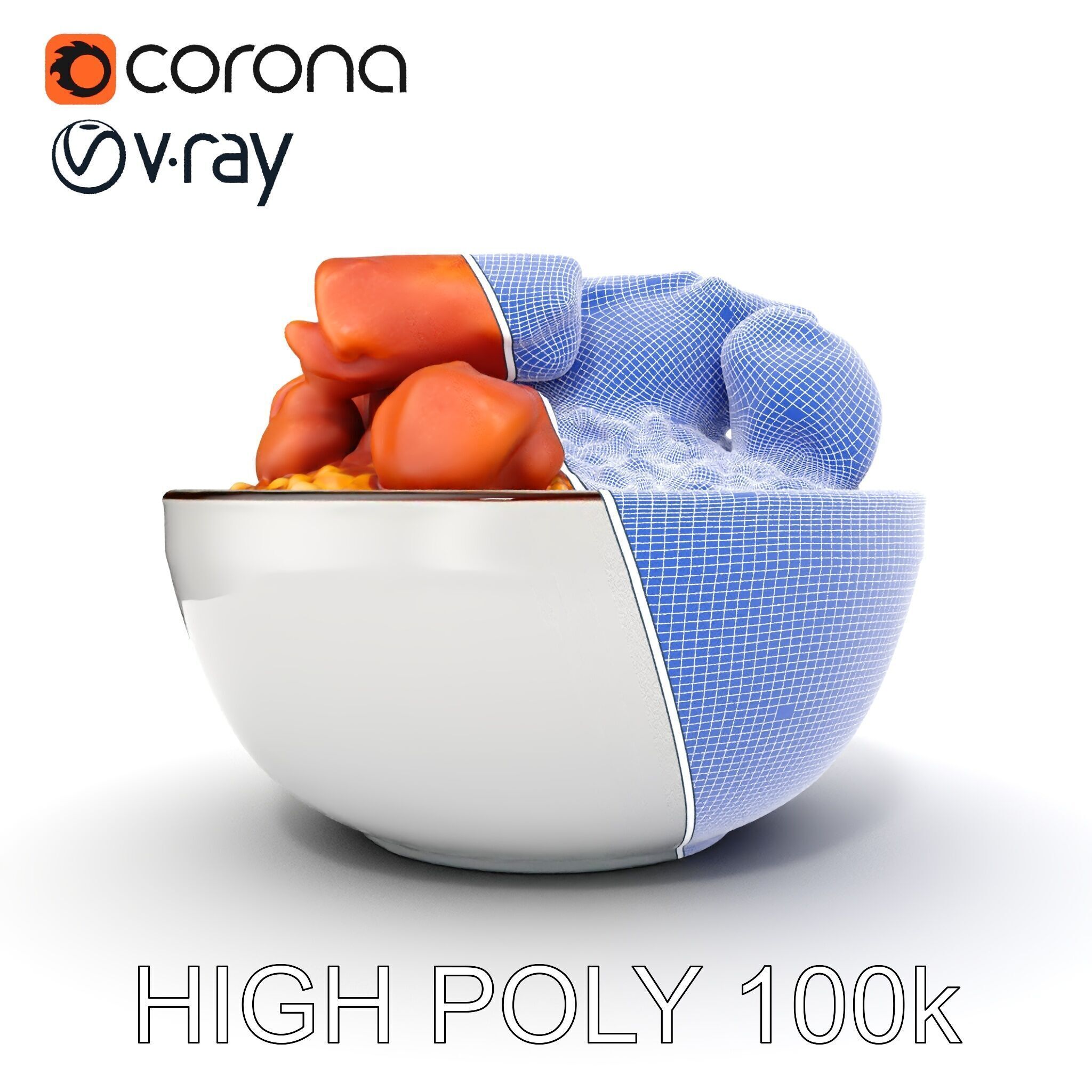 Chicken Curry Rice Bowl model pack Low-poly 3D model_36