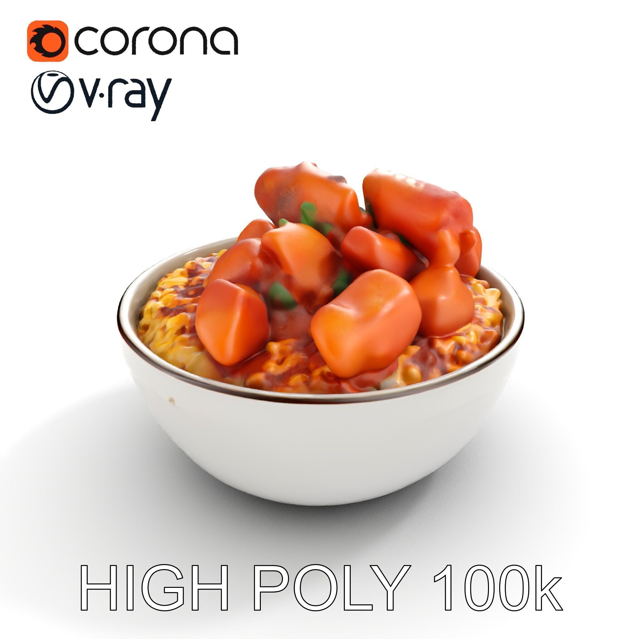 Chicken Curry Rice Bowl model pack Low-poly 3D model_22