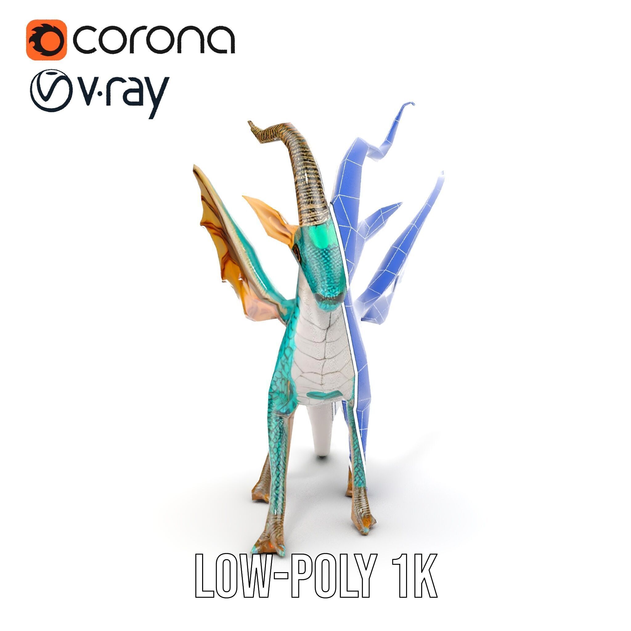 Fantasy Dragon Model Pack with Detailed Features Low-poly 3D model_32