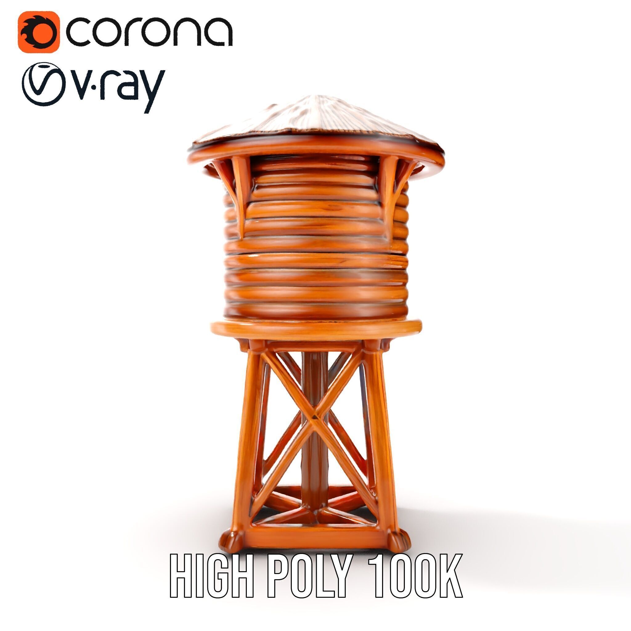 Wooden Water Tower Model Pack for Game and Environment Design Low-poly 3D model_15