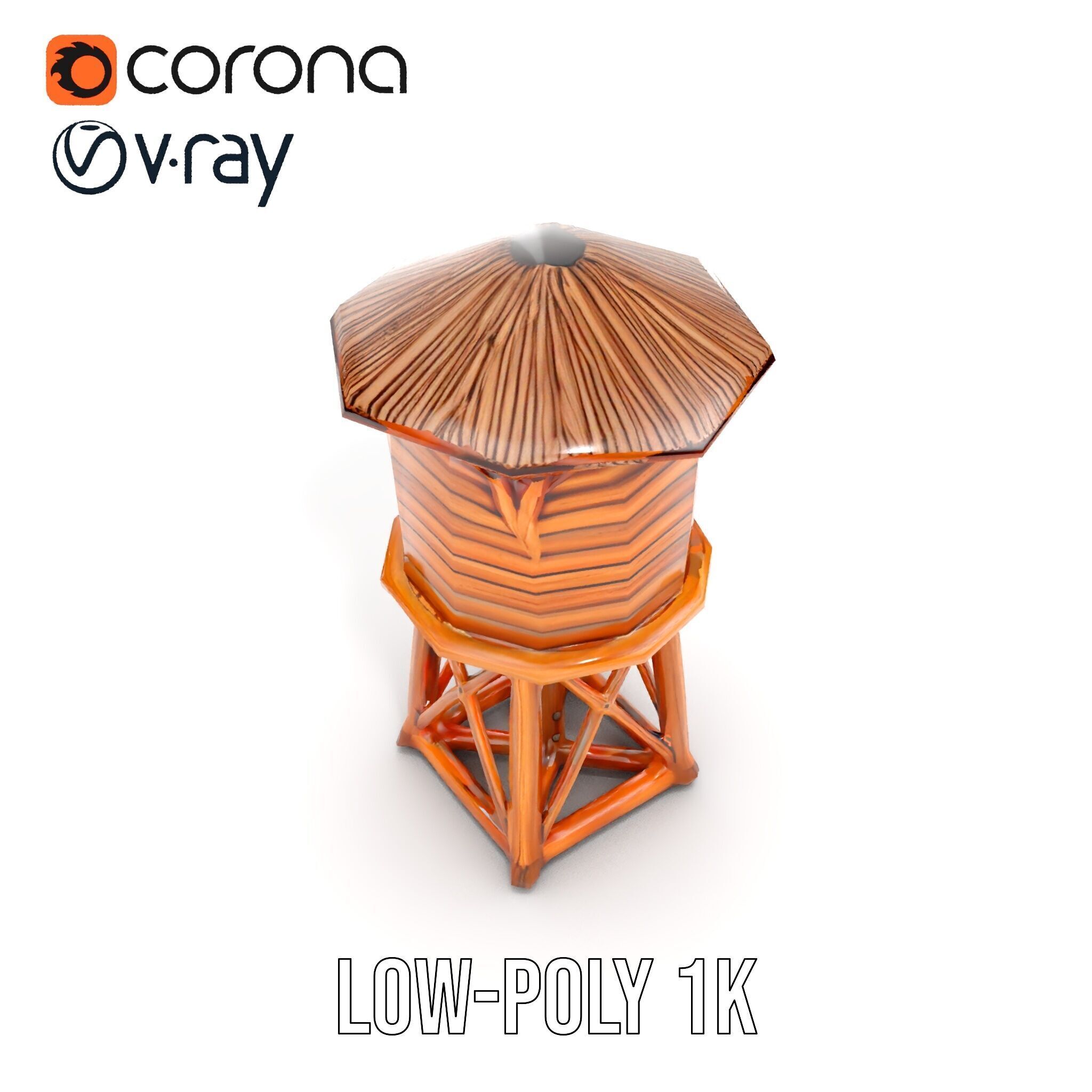 Wooden Water Tower Model Pack for Game and Environment Design Low-poly 3D model_12