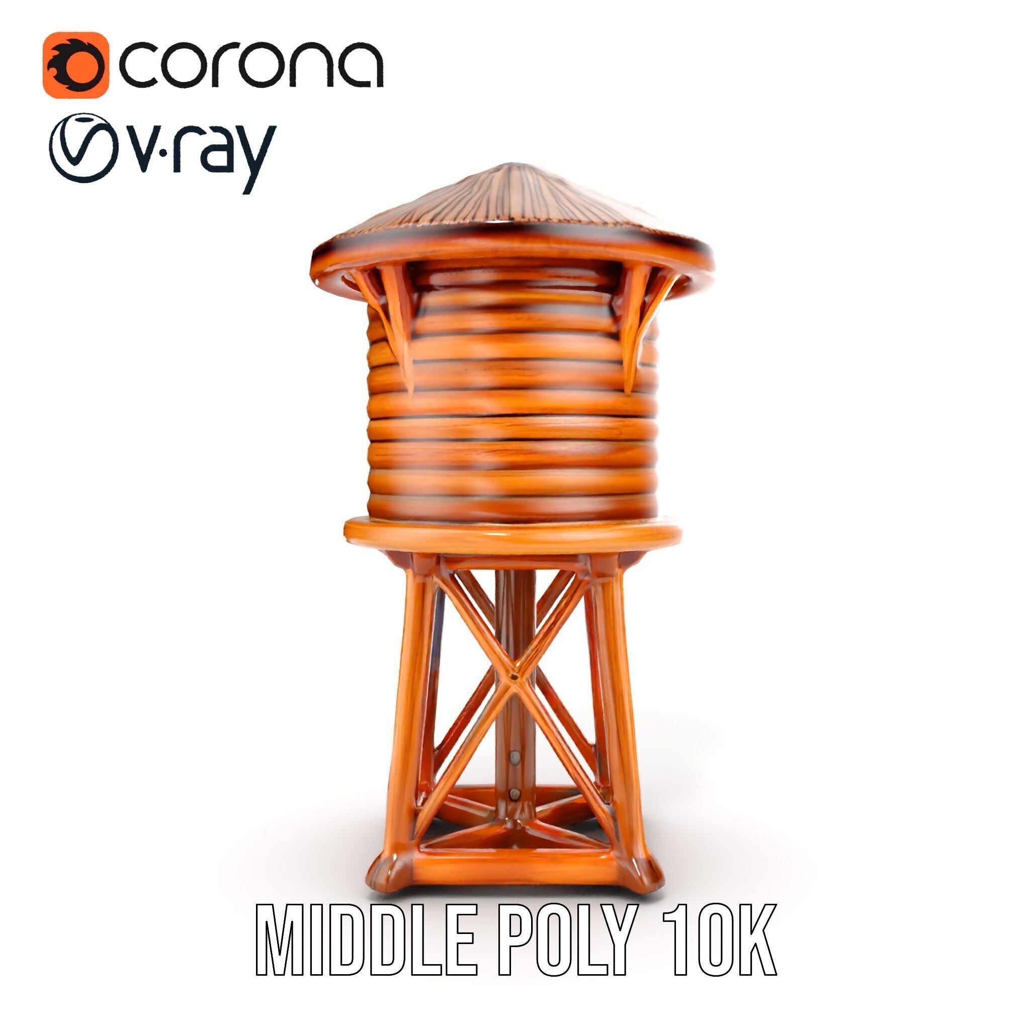 Wooden Water Tower Model Pack for Game and Environment Design Low-poly 3D model_22