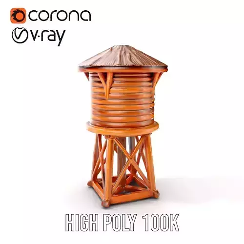 Wooden Water Tower Model Pack for Game and Environment Design Low-poly 3D model