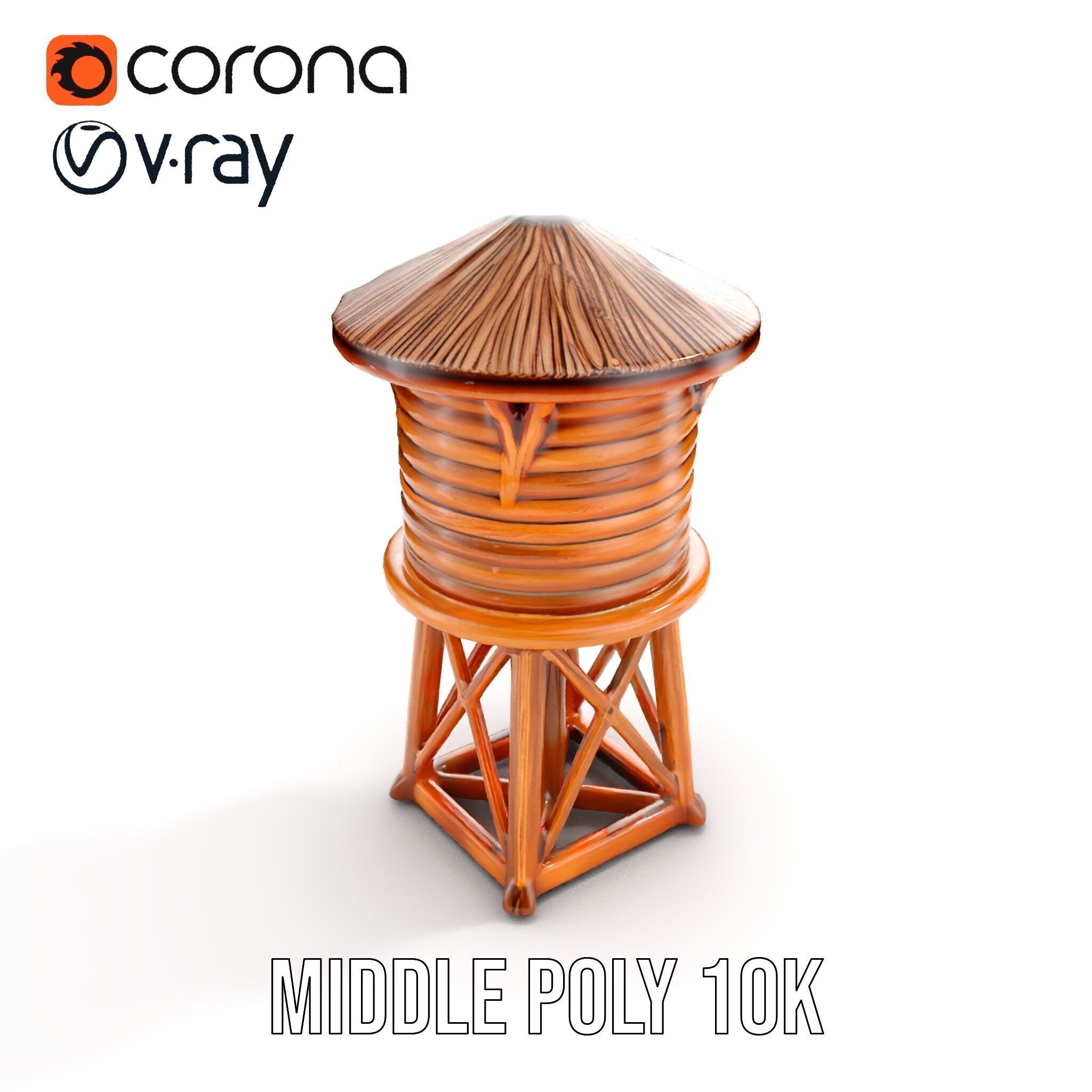 Wooden Water Tower Model Pack for Game and Environment Design Low-poly 3D model_13