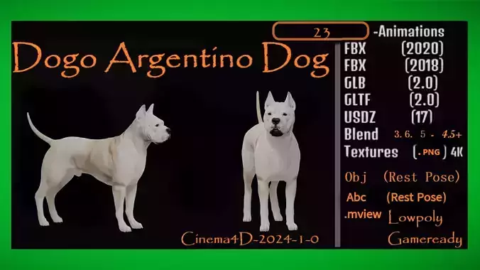 Dogo Argentino Dog Low-poly 3D model