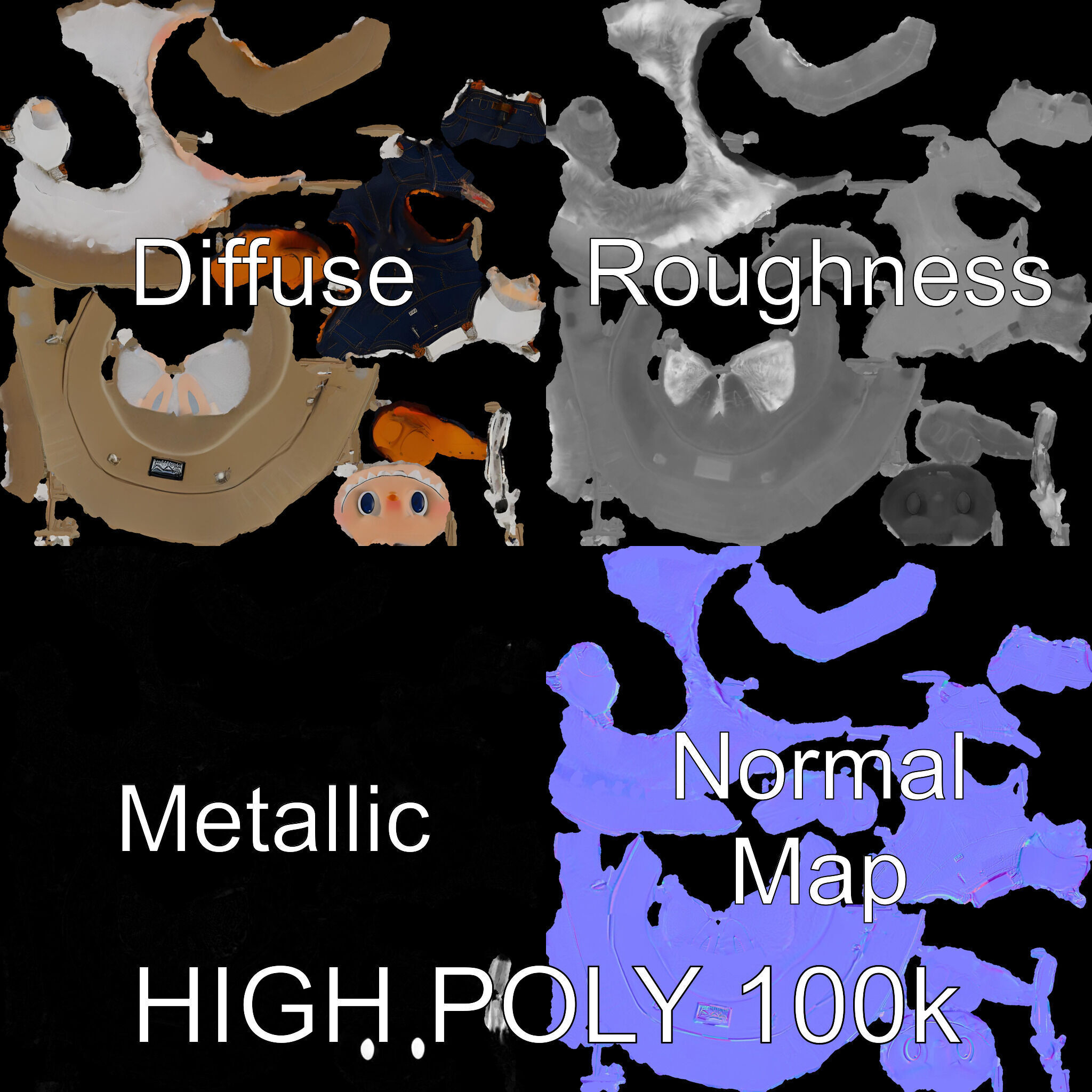 Labubu Monster Keychain Low-poly 3D model Low-poly 3D model_3