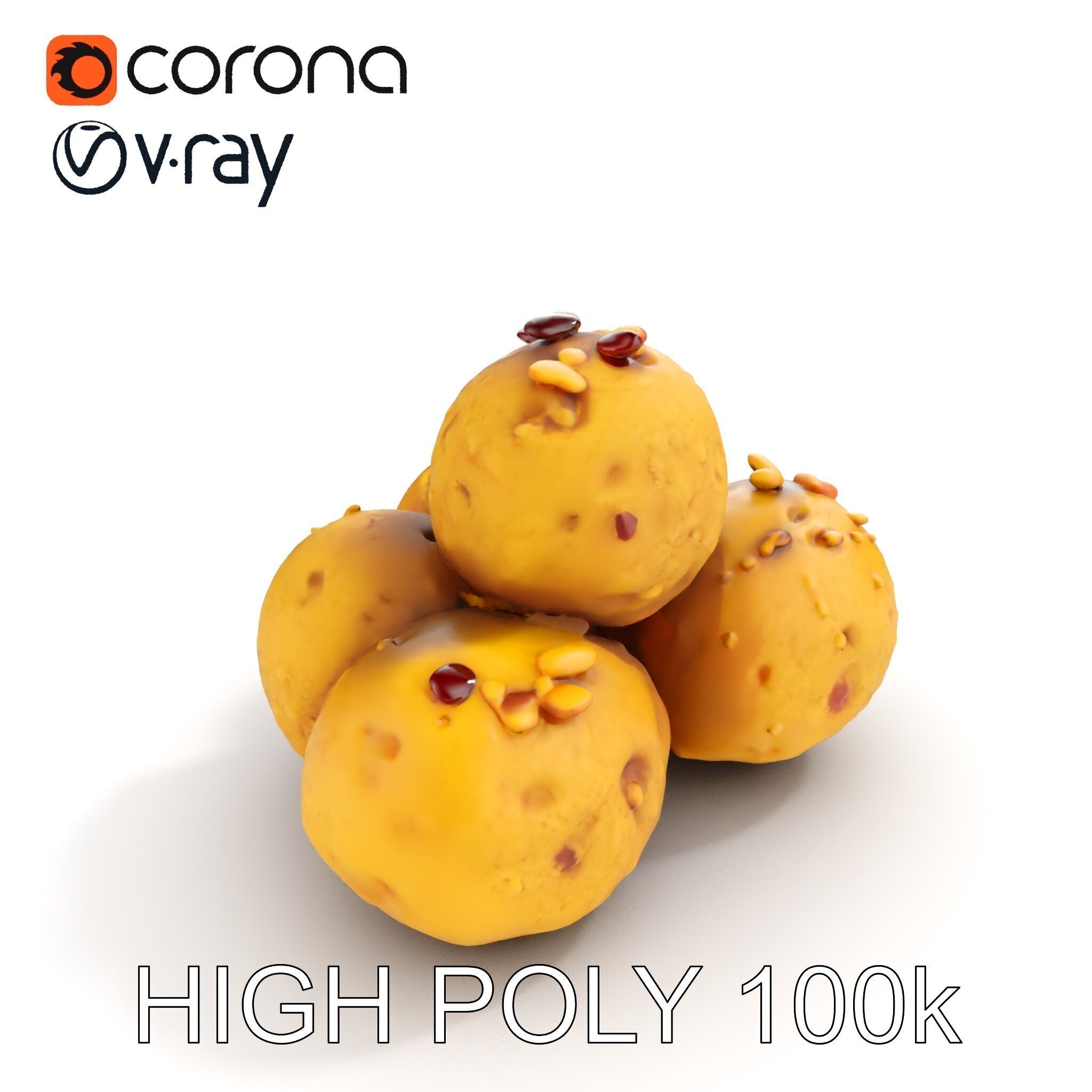 Almond Cookie Balls model pack Low-poly 3D model_8